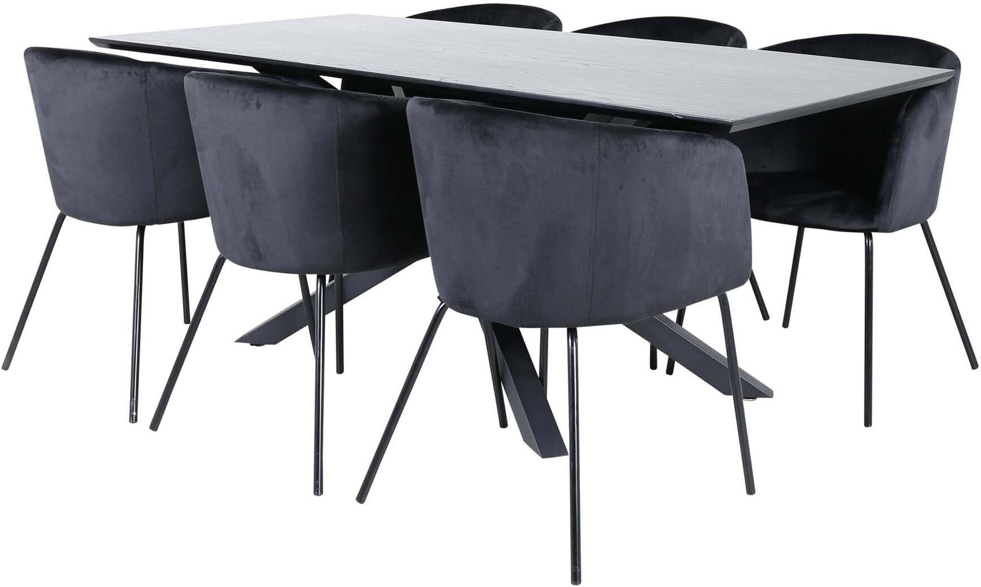 Piazza Esszimmerset + Berit 180cm/6St. in Schwarz präsentiert im Onlineshop von KAQTU Design AG. Esszimmerset ist von Venture Home