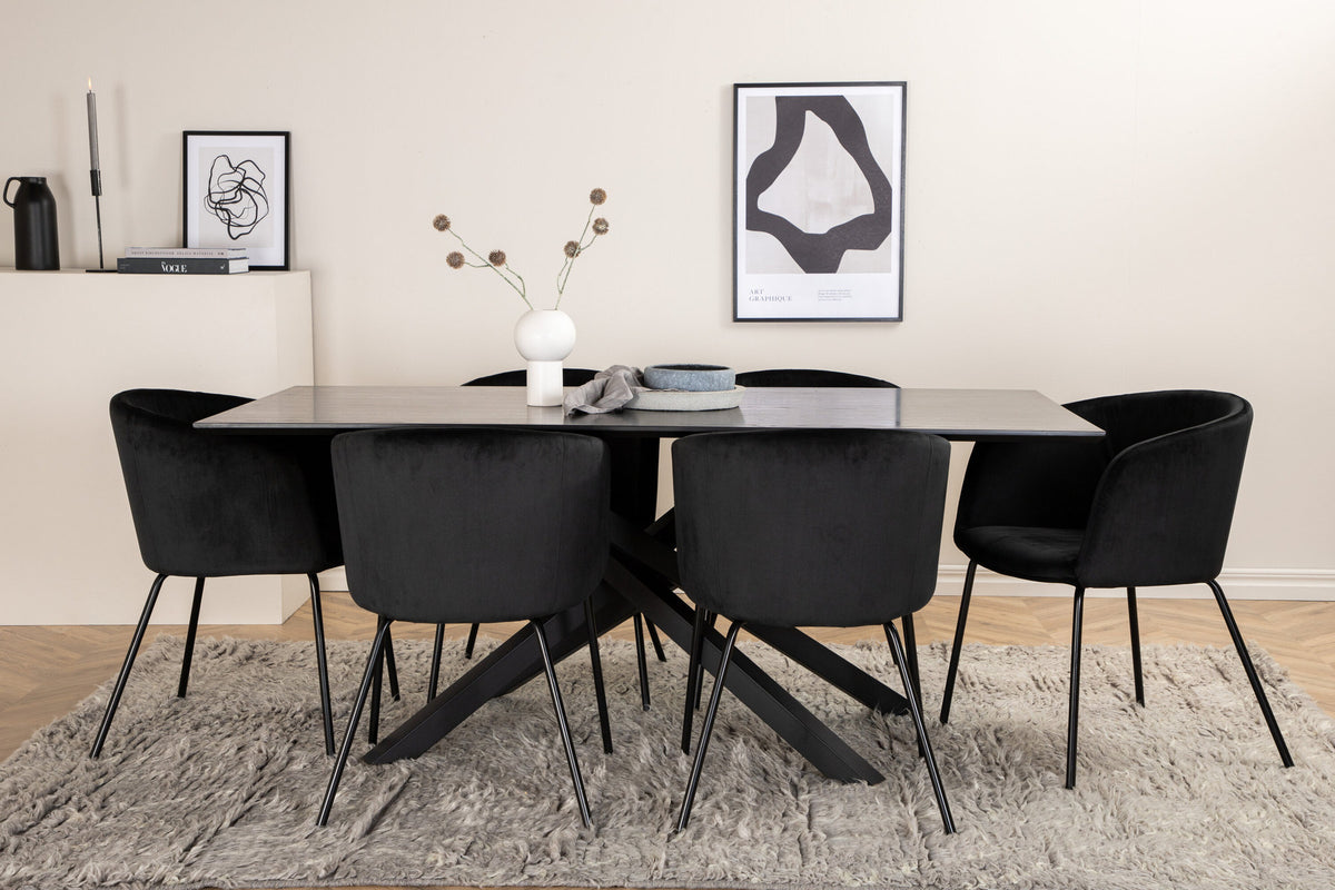 Piazza Esszimmerset + Berit 180cm/6St. in Schwarz präsentiert im Onlineshop von KAQTU Design AG. Esszimmerset ist von Venture Home