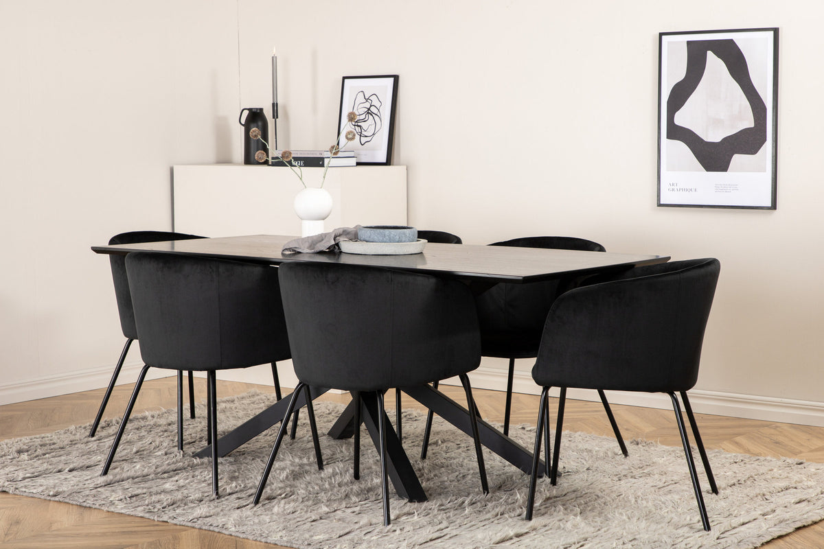 Piazza Esszimmerset + Berit 180cm/6St. in Schwarz präsentiert im Onlineshop von KAQTU Design AG. Esszimmerset ist von Venture Home