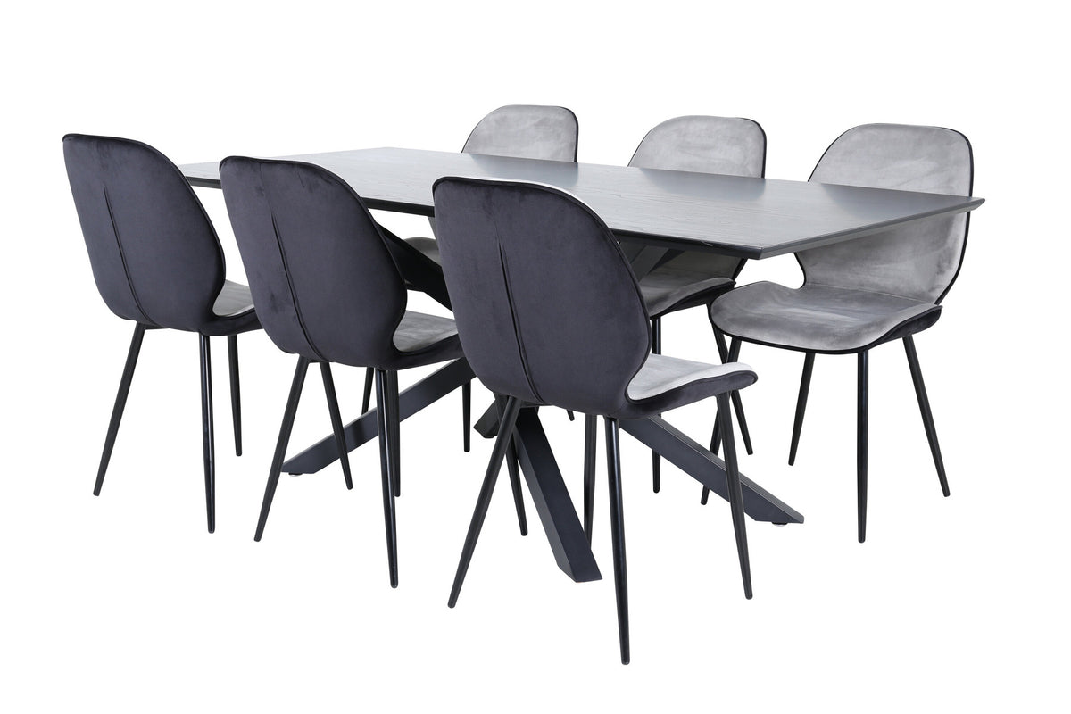 Piazza Esszimmerset + Emma 180cm/6St. in Schwarz, Hellgrau präsentiert im Onlineshop von KAQTU Design AG. Esszimmerset ist von Venture Home