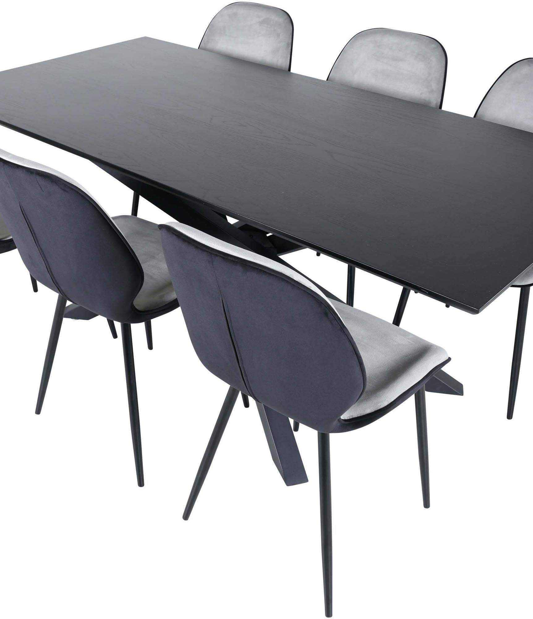 Piazza Esszimmerset + Emma 180cm/6St. in Schwarz, Hellgrau präsentiert im Onlineshop von KAQTU Design AG. Esszimmerset ist von Venture Home