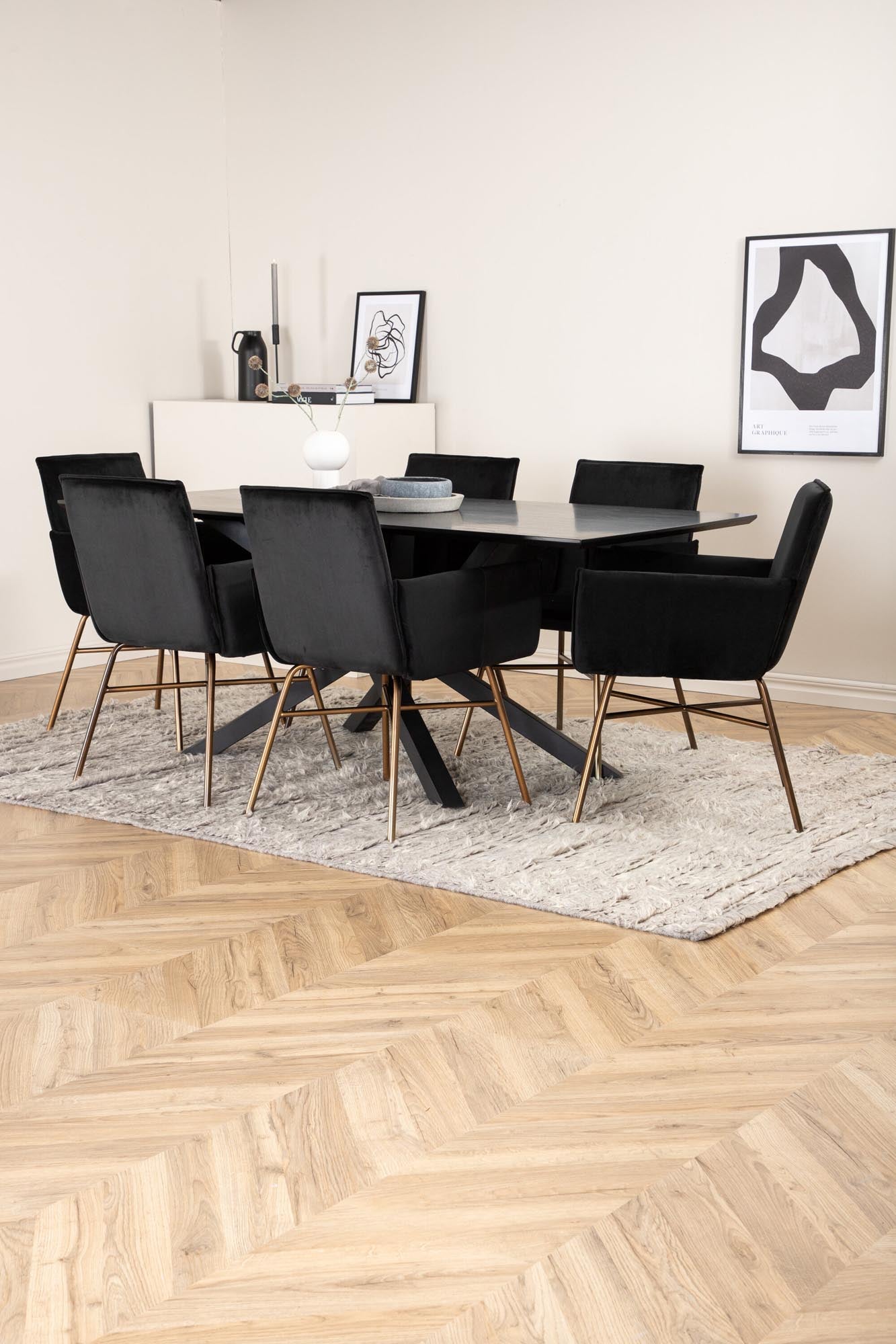 Piazza Esszimmerset + Petra 180cm/6St. in Schwarz / Kupfer präsentiert im Onlineshop von KAQTU Design AG. Esszimmerset ist von Venture Home