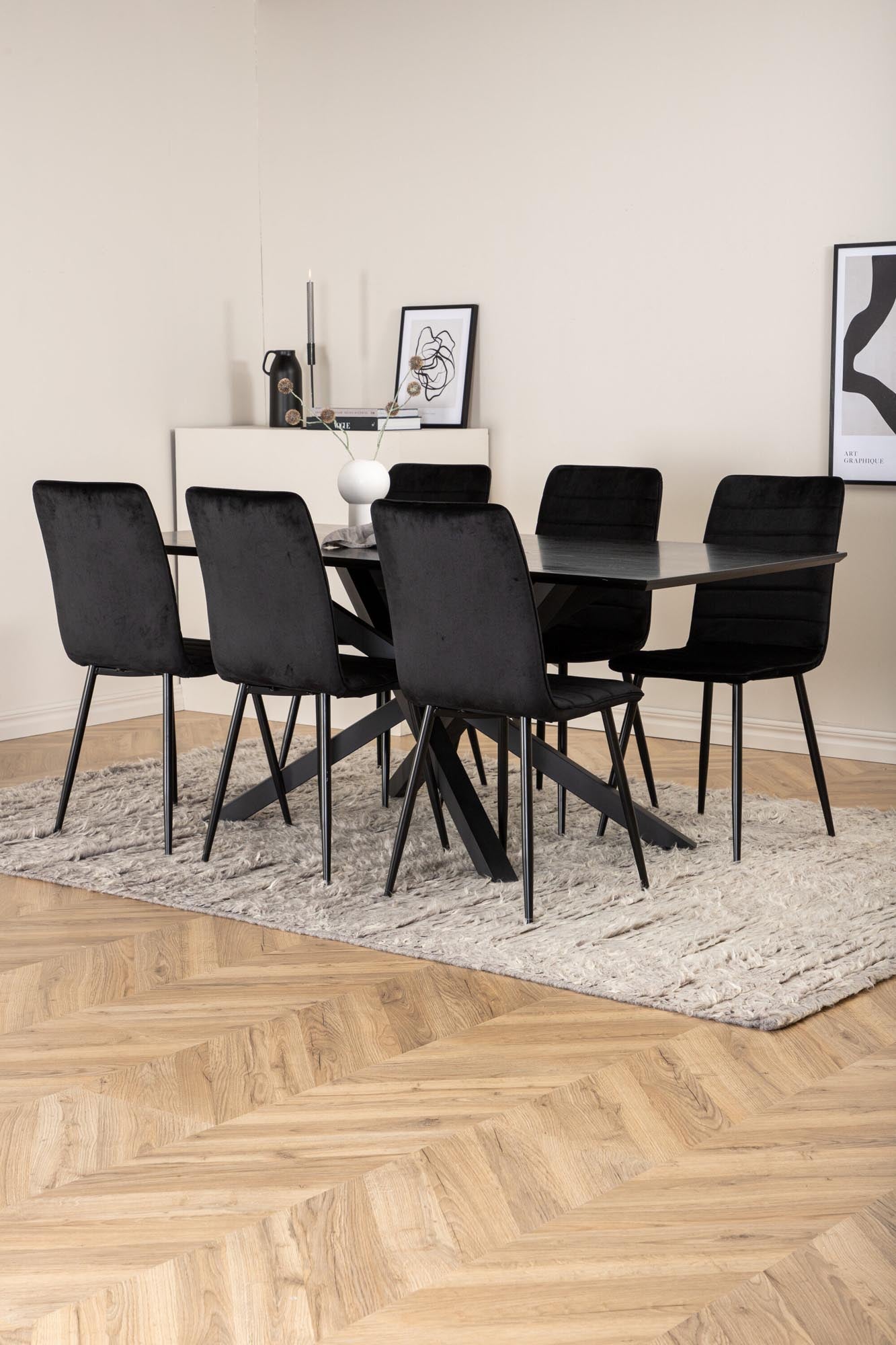 Piazza Esszimmerset + Windu 180cm/6St. in Schwarz präsentiert im Onlineshop von KAQTU Design AG. Esszimmerset ist von Venture Home