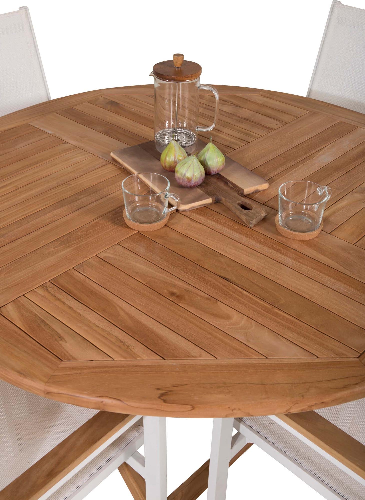Outdoor-Tischset Kenya + Texas ⌀120cm/4St. in Weiss präsentiert im Onlineshop von KAQTU Design AG. Gartentischset ist von Venture Home