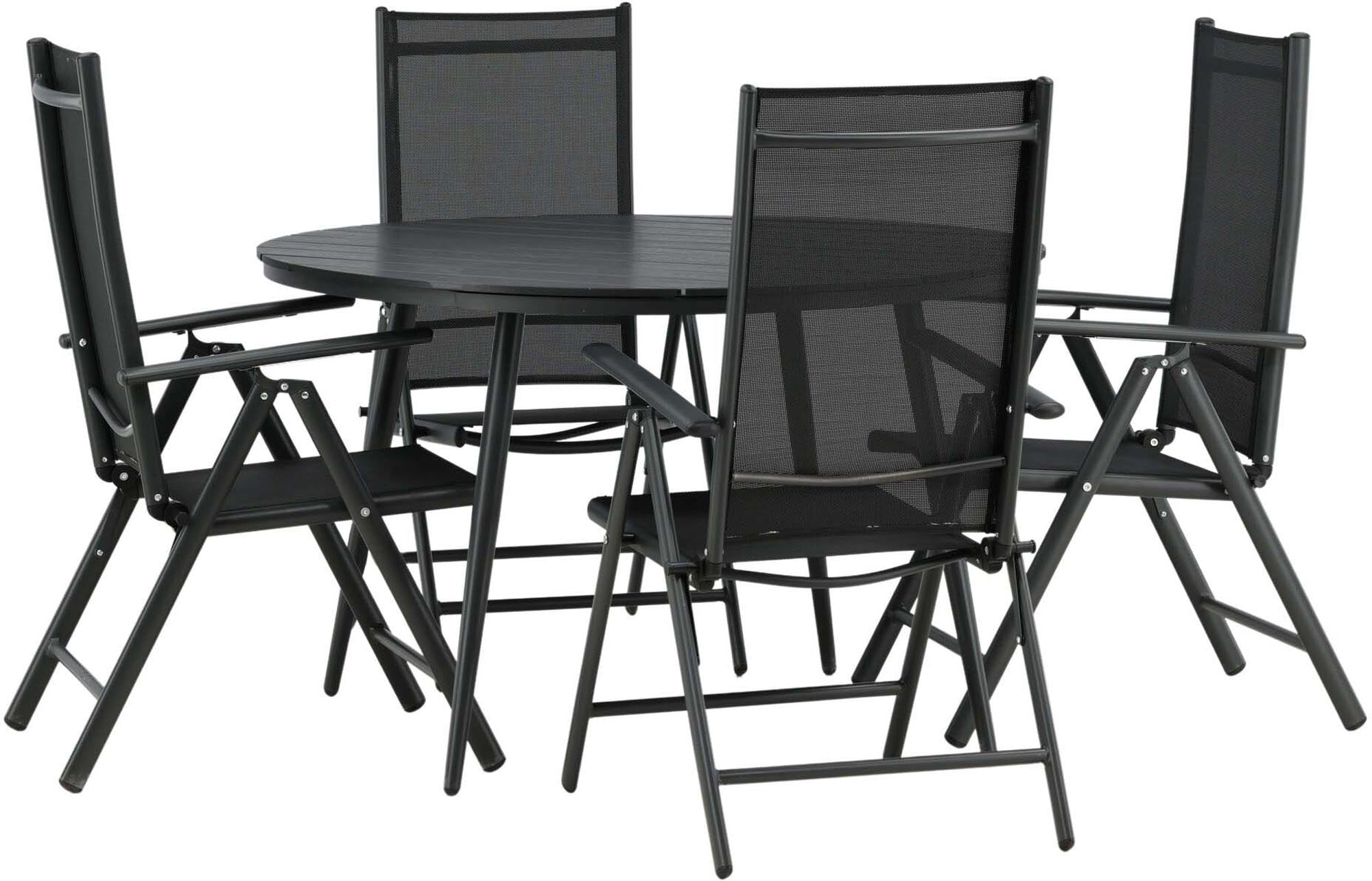 Genießen Sie gesellige Stunden im Freien mit dem Break Outdoor-Tischset ⌀120cm von Venture Home – perfekt für 4 Personen und stilvolles Ambiente.