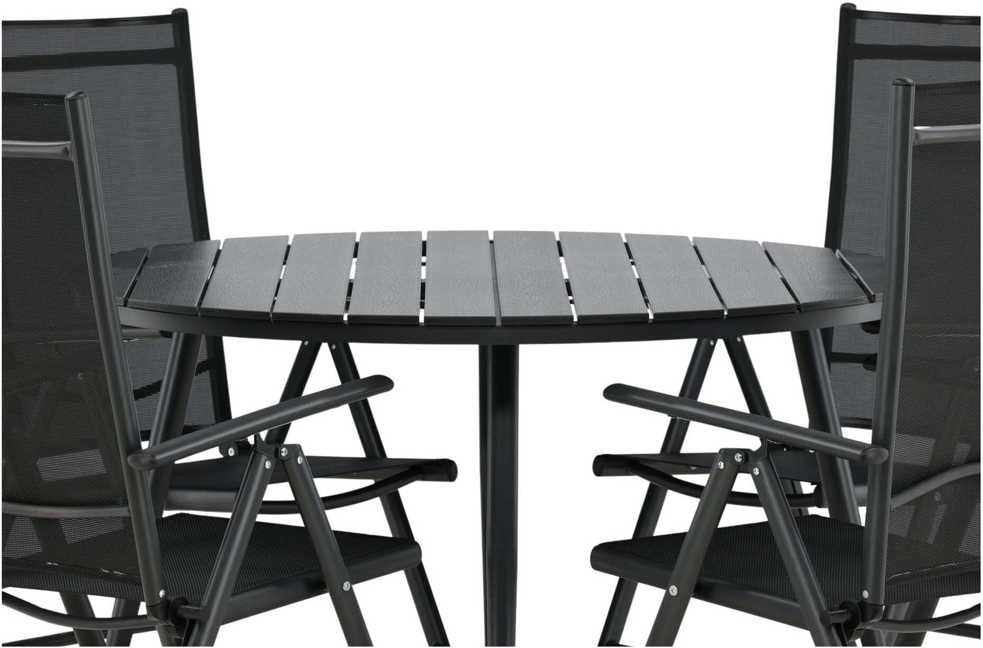 Genießen Sie gesellige Stunden im Freien mit dem Break Outdoor-Tischset ⌀120cm von Venture Home – perfekt für 4 Personen und stilvolles Ambiente.