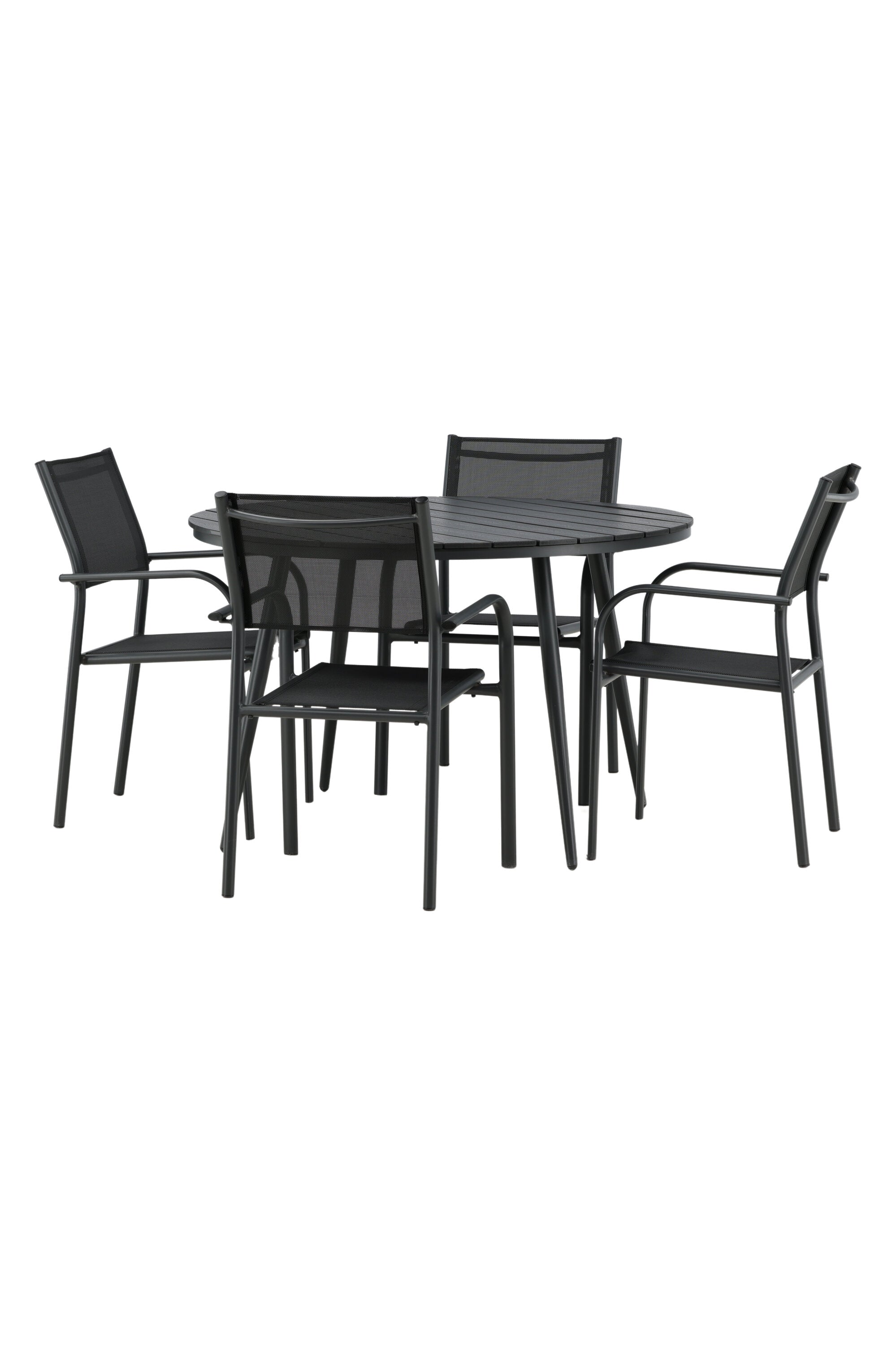 Break Outdoor-Tischset + Santorini ⌀120cm/4St. in Schwarz präsentiert im Onlineshop von KAQTU Design AG. Gartentischset ist von Venture Home