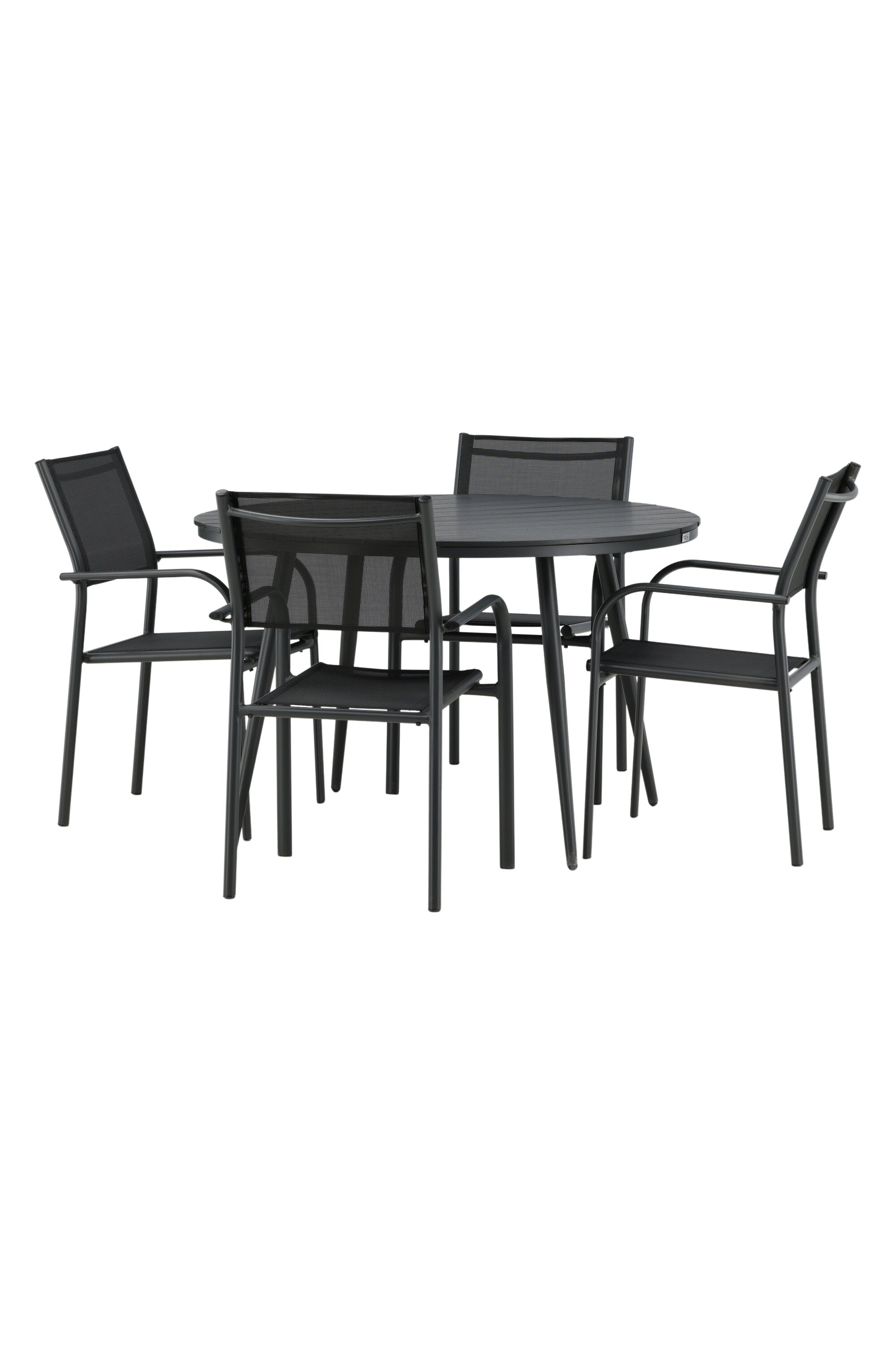 Break Outdoor-Tischset + Santorini ⌀120cm/4St. in Schwarz präsentiert im Onlineshop von KAQTU Design AG. Gartentischset ist von Venture Home