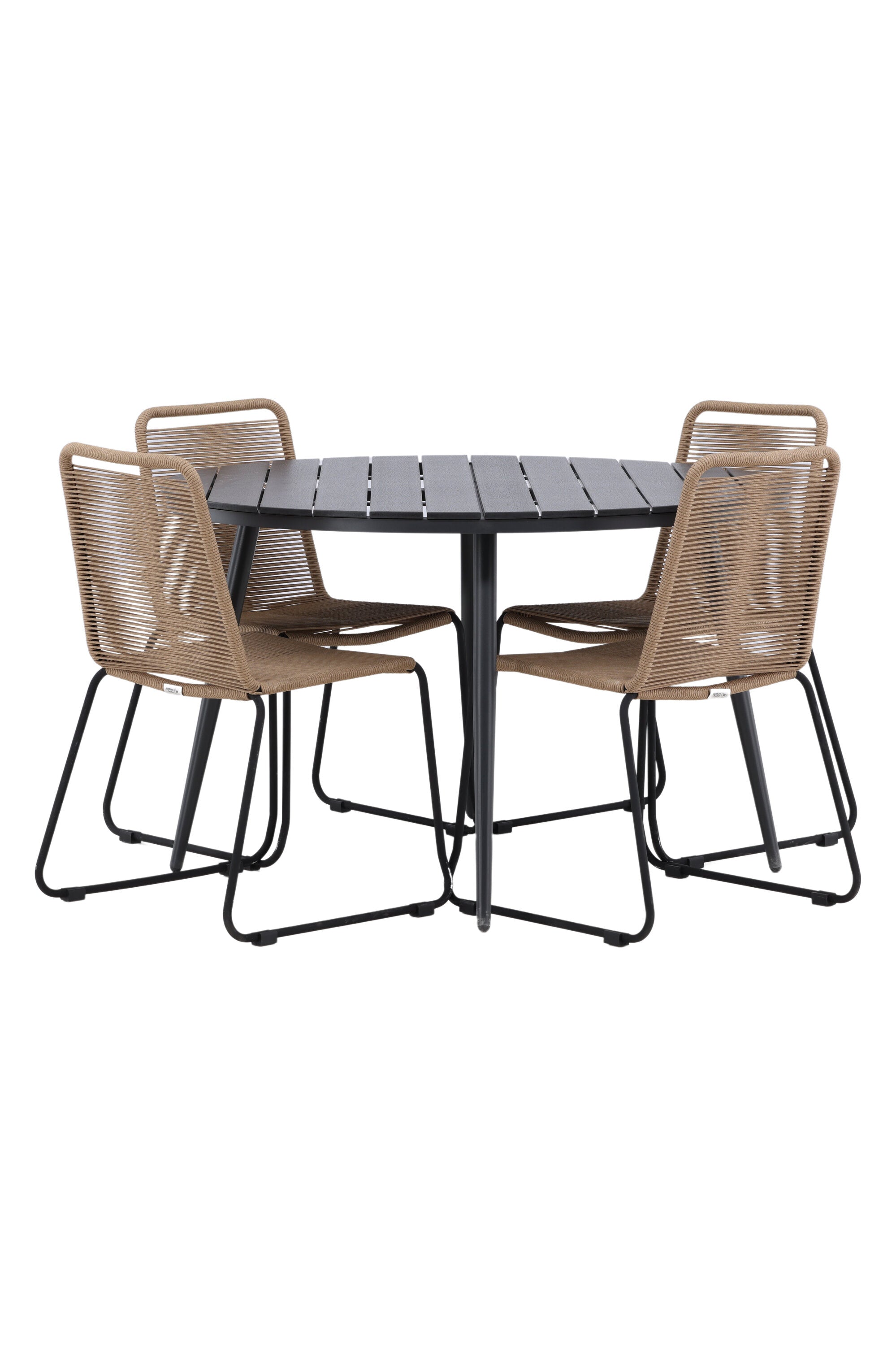 Break Outdoor-Tischset + Lindos Stack ⌀120cm/4St. in Schwarz / Schwarz präsentiert im Onlineshop von KAQTU Design AG. Gartentischset ist von Venture Home