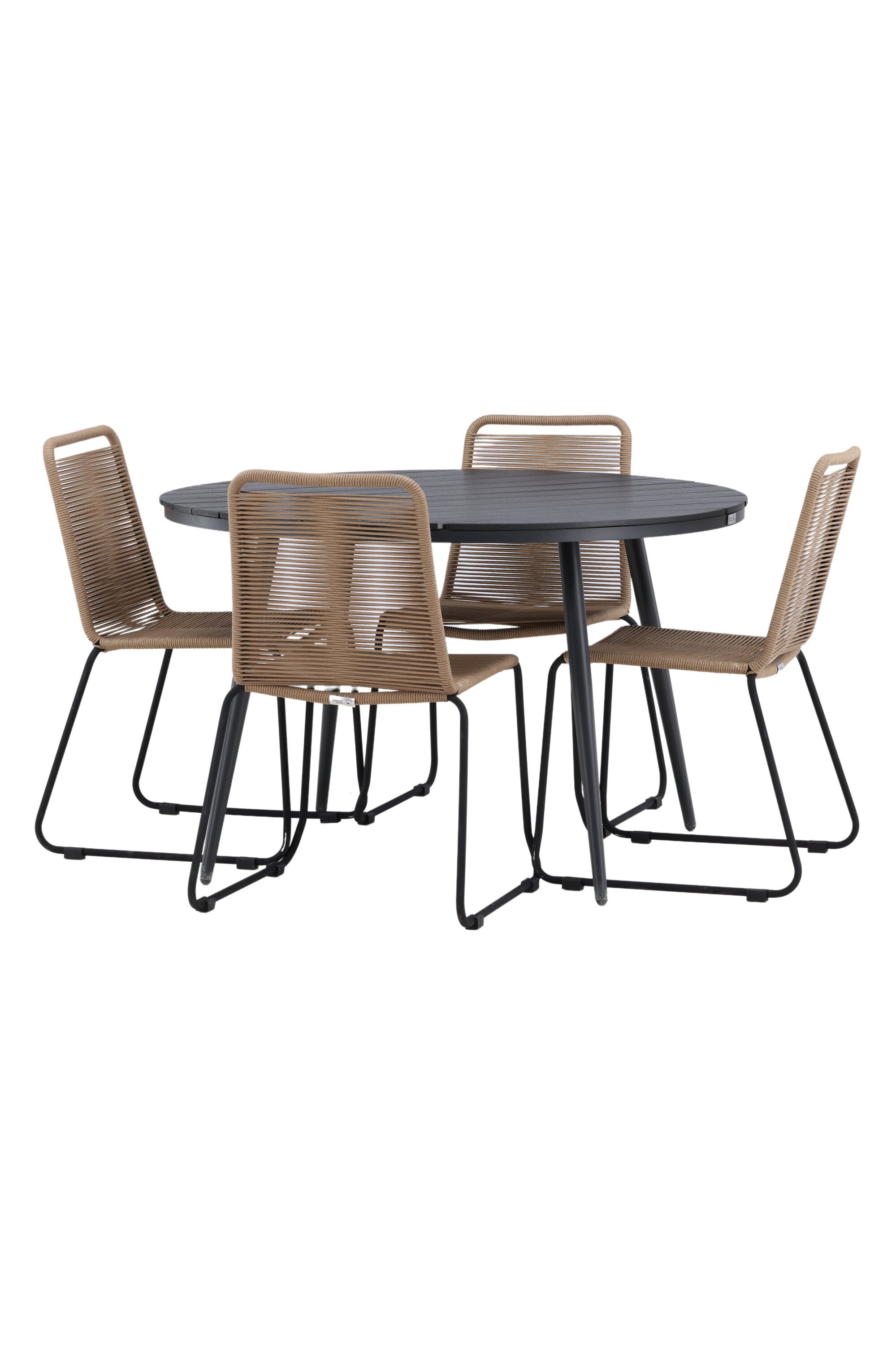 Break Outdoor-Tischset + Lindos Stack ⌀120cm/4St. in Schwarz / Schwarz präsentiert im Onlineshop von KAQTU Design AG. Gartentischset ist von Venture Home