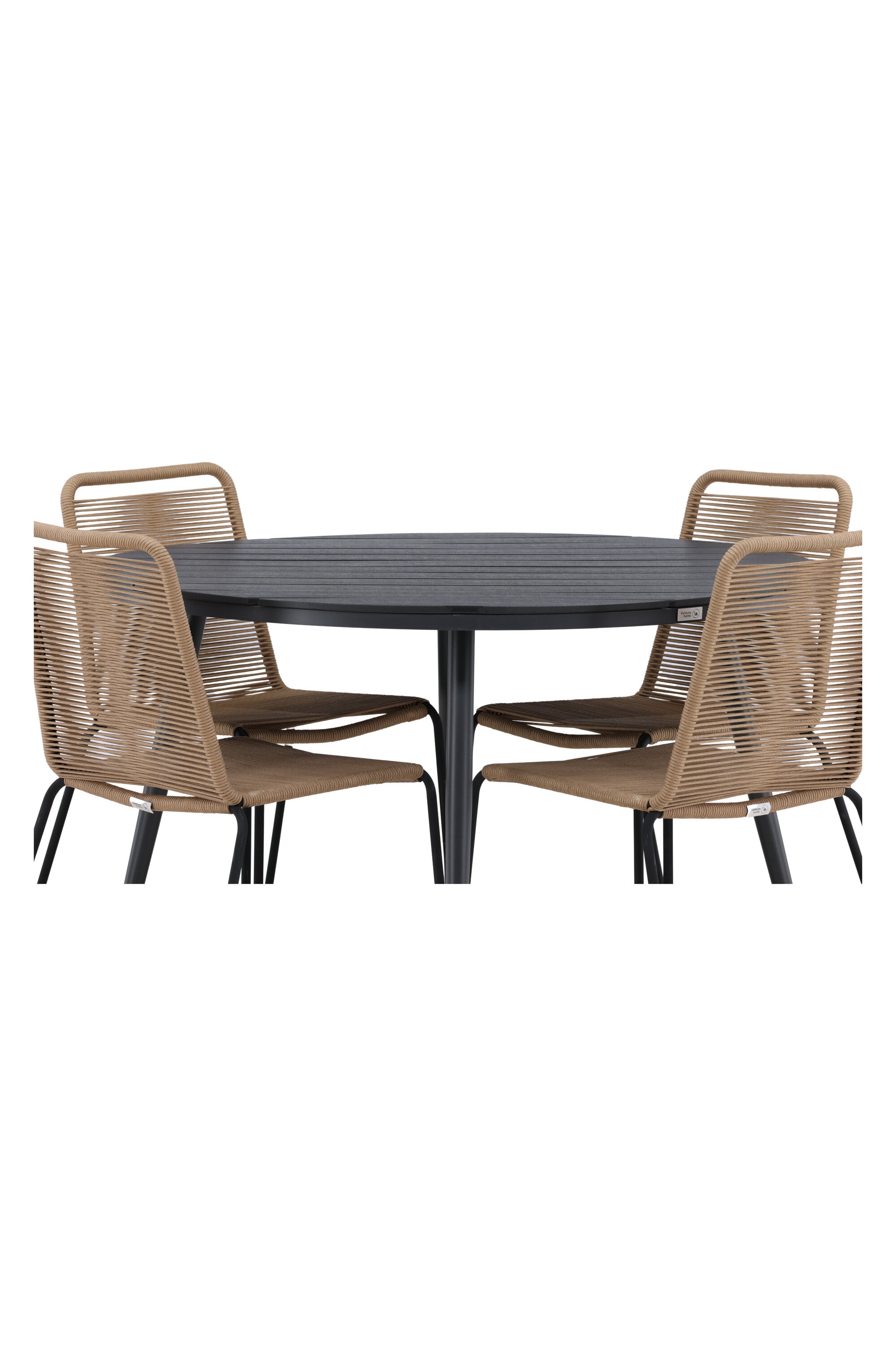 Break Outdoor-Tischset + Lindos Stack ⌀120cm/4St. in Schwarz / Schwarz präsentiert im Onlineshop von KAQTU Design AG. Gartentischset ist von Venture Home