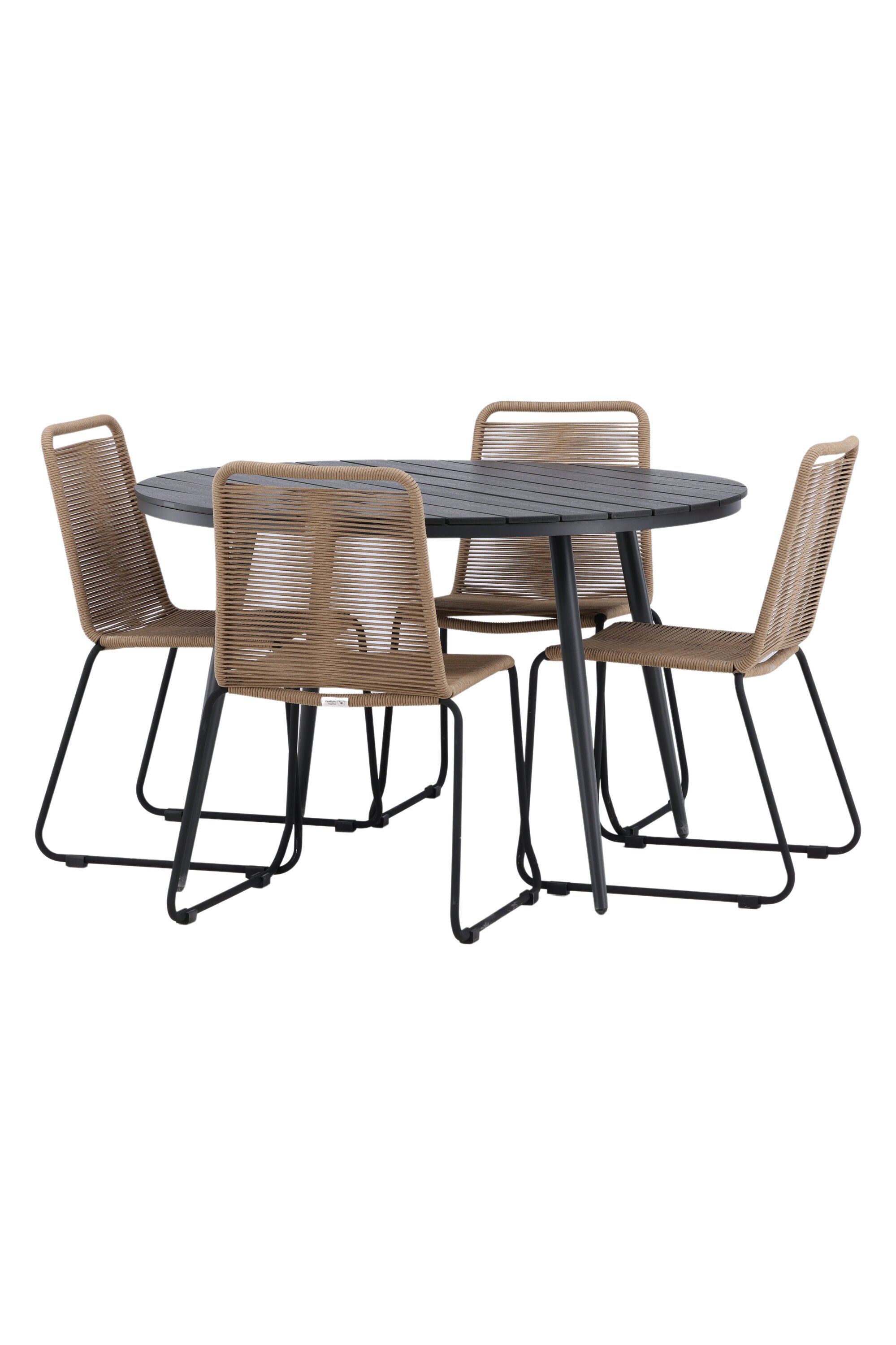 Break Outdoor-Tischset + Lindos Stack ⌀120cm/4St. in Schwarz / Schwarz präsentiert im Onlineshop von KAQTU Design AG. Gartentischset ist von Venture Home