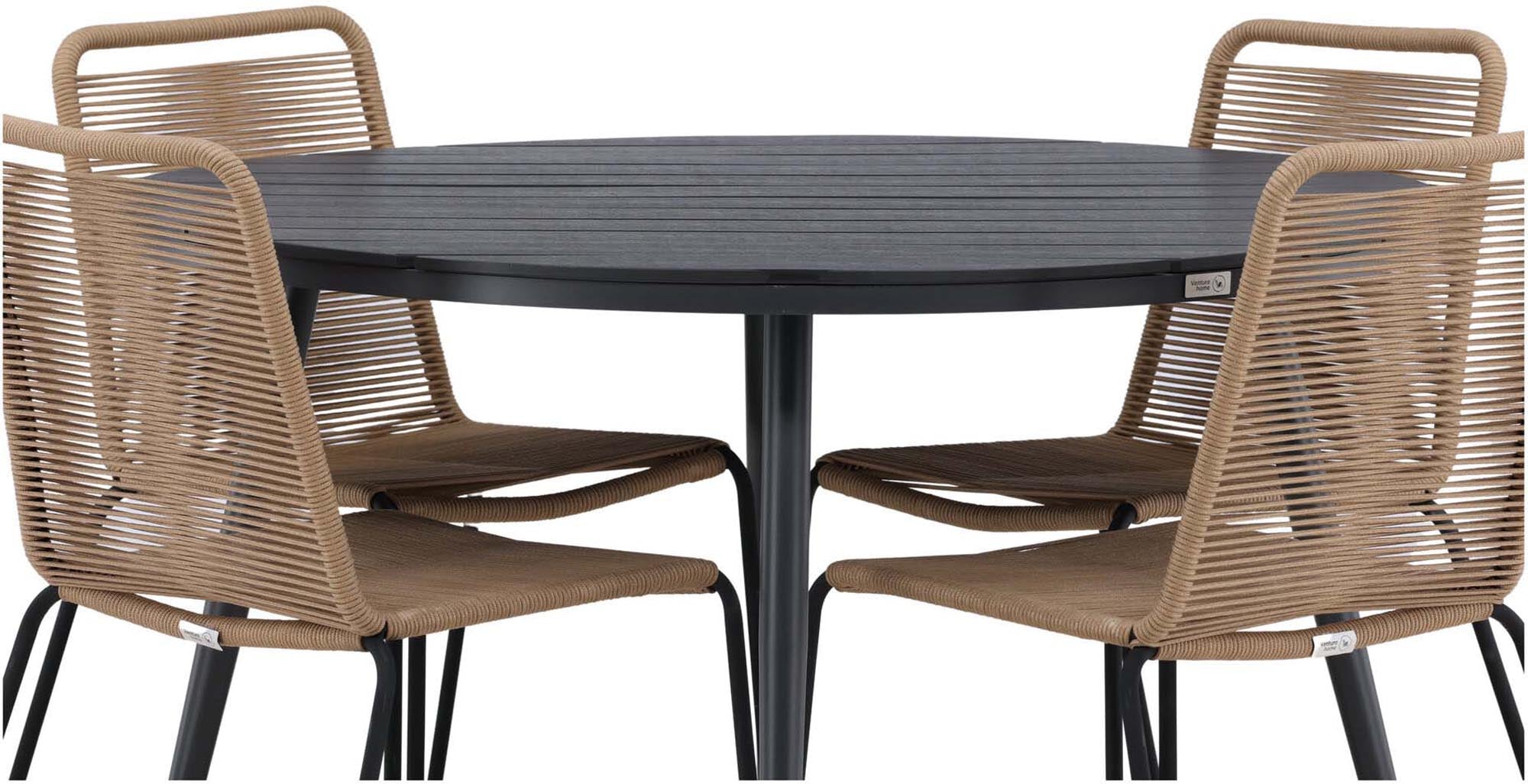 Stilvolles Break Outdoor-Tischset mit robustem Aintwood-Tisch und komfortablen Lindos-Stühlen. Ideal für entspannte Stunden im Freien.