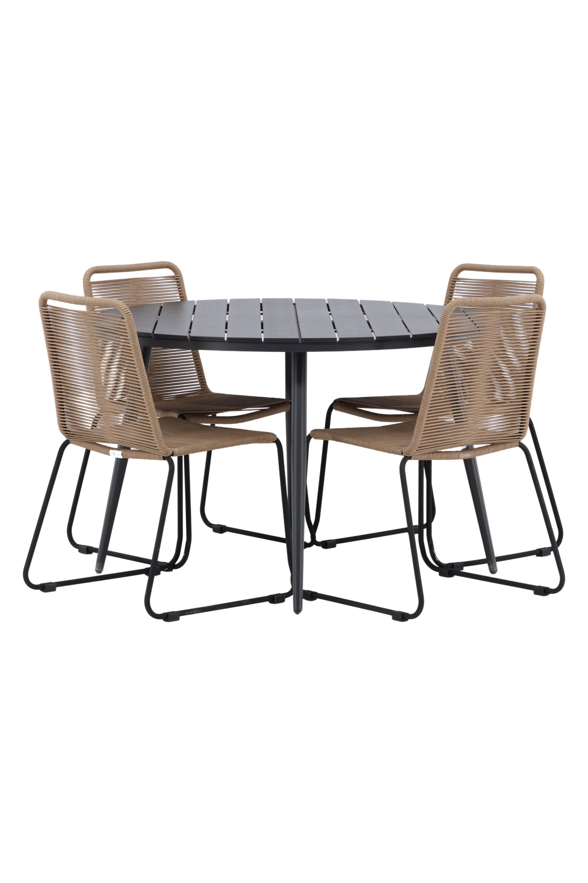 Break Outdoor-Tischset + Lindos Stack ⌀120cm/4St. in Schwarz / Schwarz präsentiert im Onlineshop von KAQTU Design AG. Gartentischset ist von Venture Home