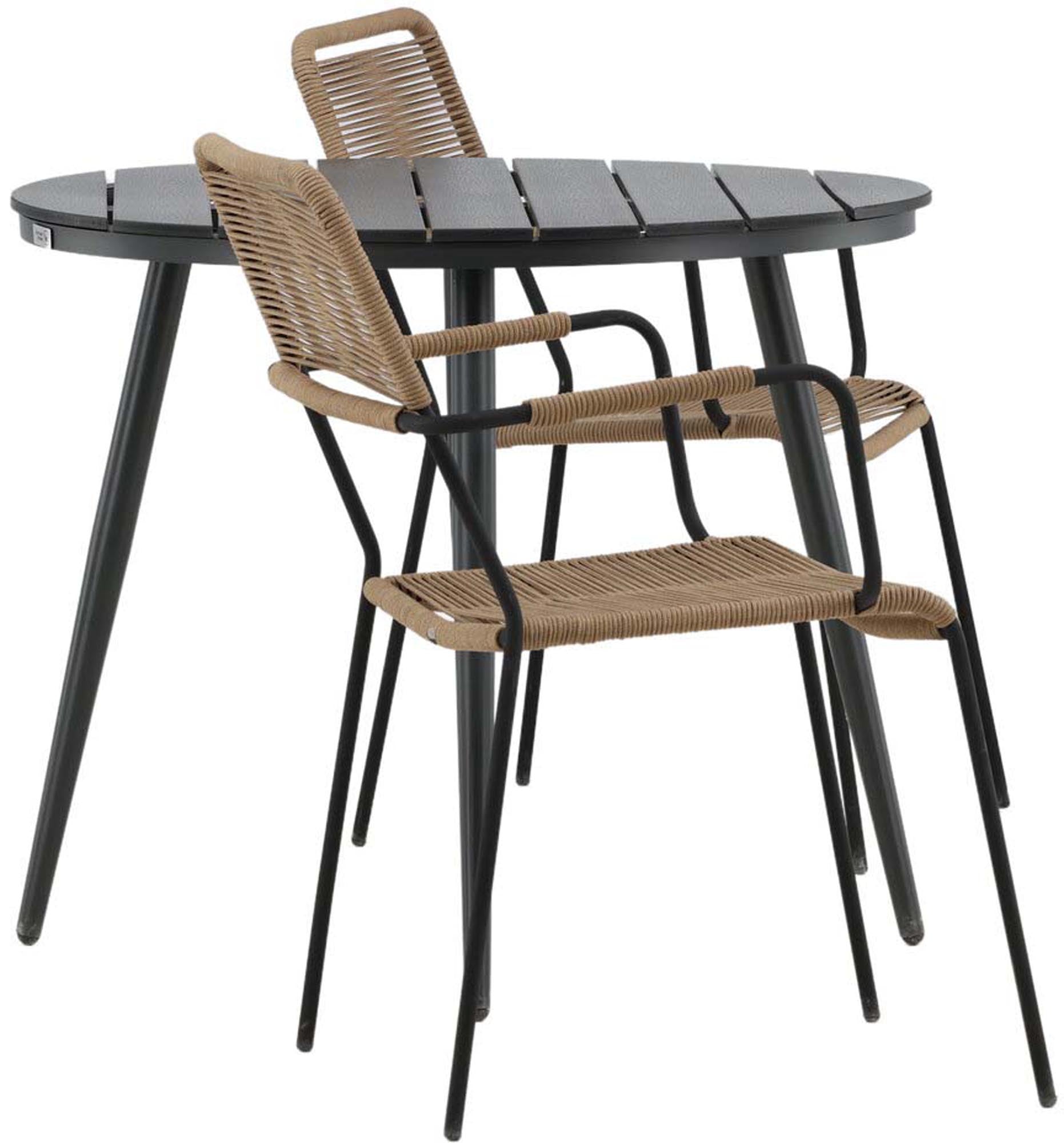 Entdecken Sie das Break Outdoor-Tischset + Lindos Arm von Venture Home: Elegantes Design, wetterfeste Materialien und ideal für romantische Abende im Freien.