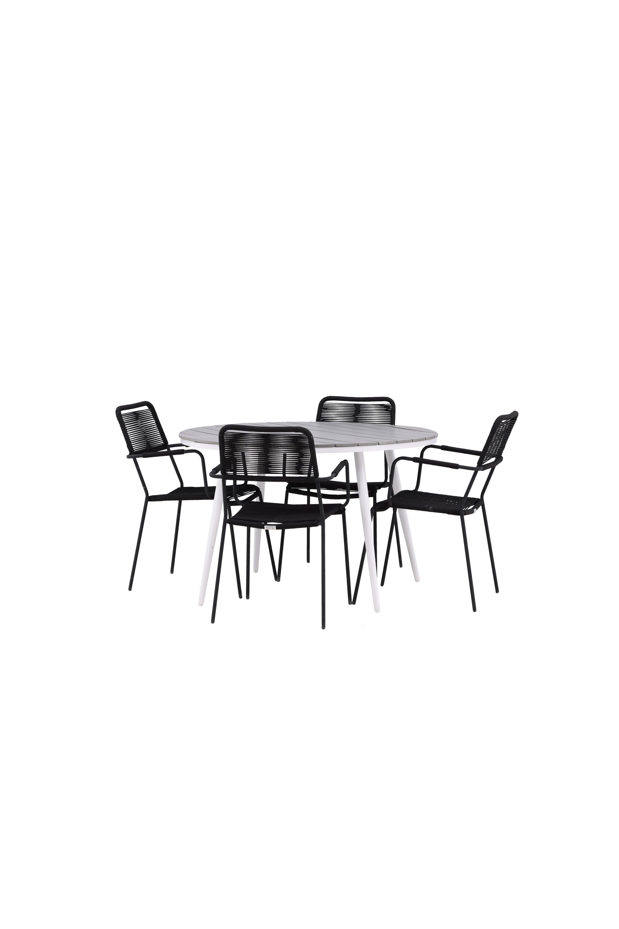 Break Outdoor-Tischset + Lindos Arm ⌀120cm/4St. in Weiss präsentiert im Onlineshop von KAQTU Design AG. Gartentischset ist von Venture Home