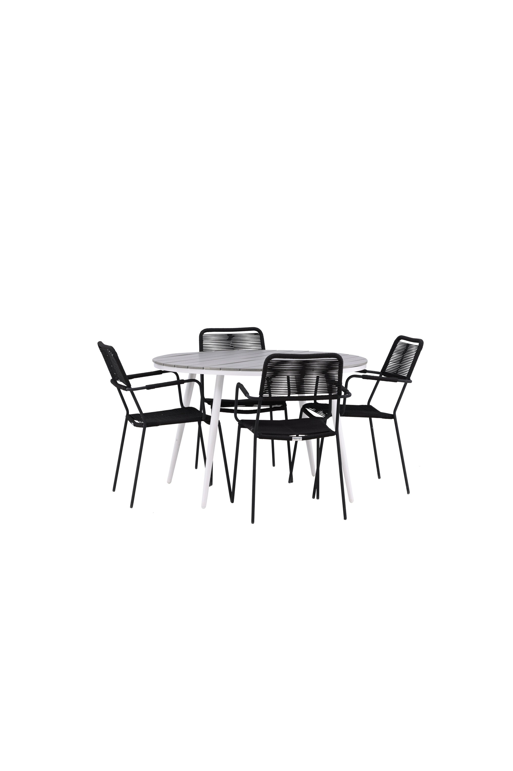 Break Outdoor-Tischset + Lindos Arm ⌀120cm/4St. in Weiss präsentiert im Onlineshop von KAQTU Design AG. Gartentischset ist von Venture Home