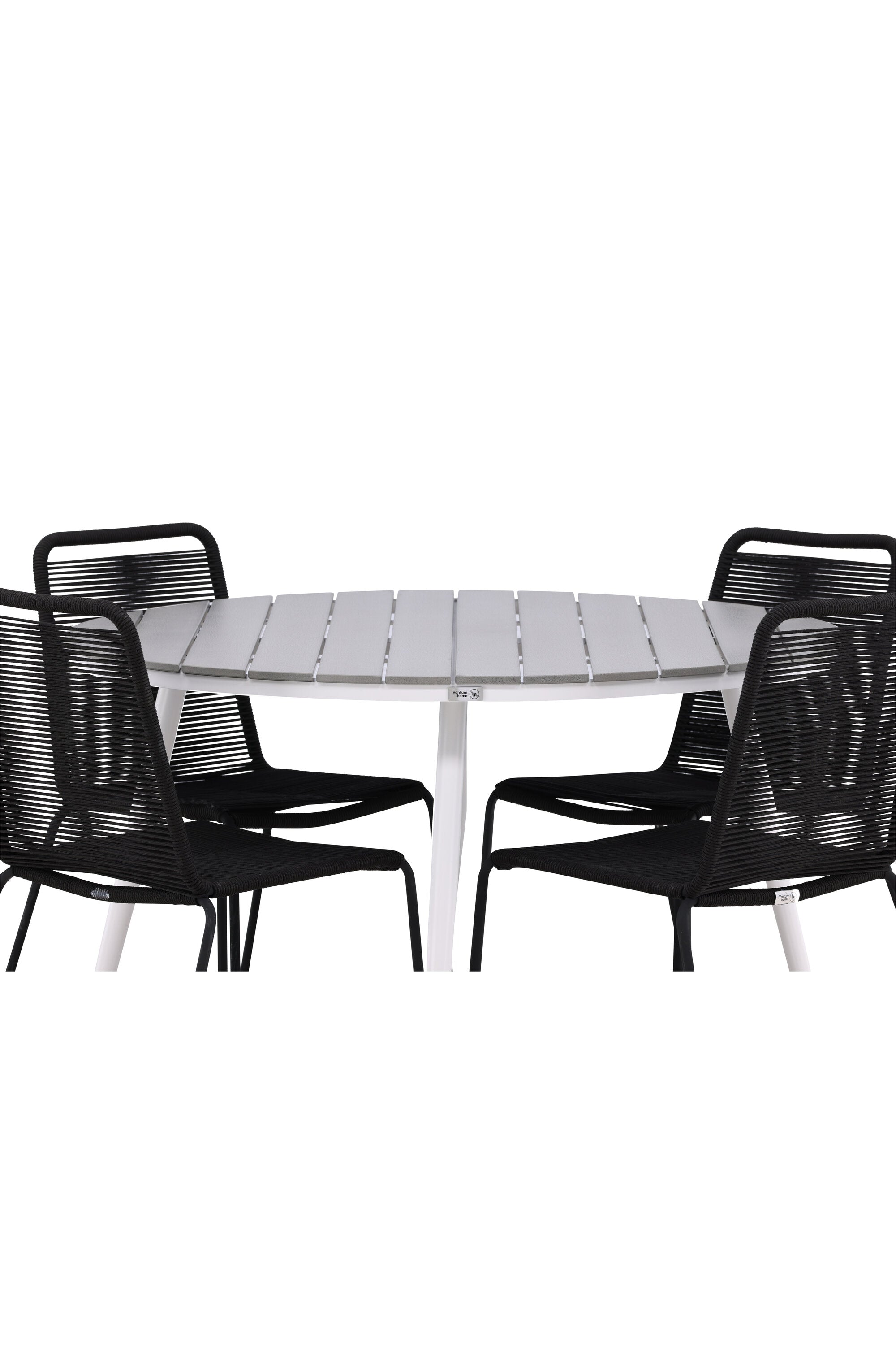 Break Outdoor-Tischset + Lindos Stack ⌀120cm/4St. in Weiss präsentiert im Onlineshop von KAQTU Design AG. Gartentischset ist von Venture Home