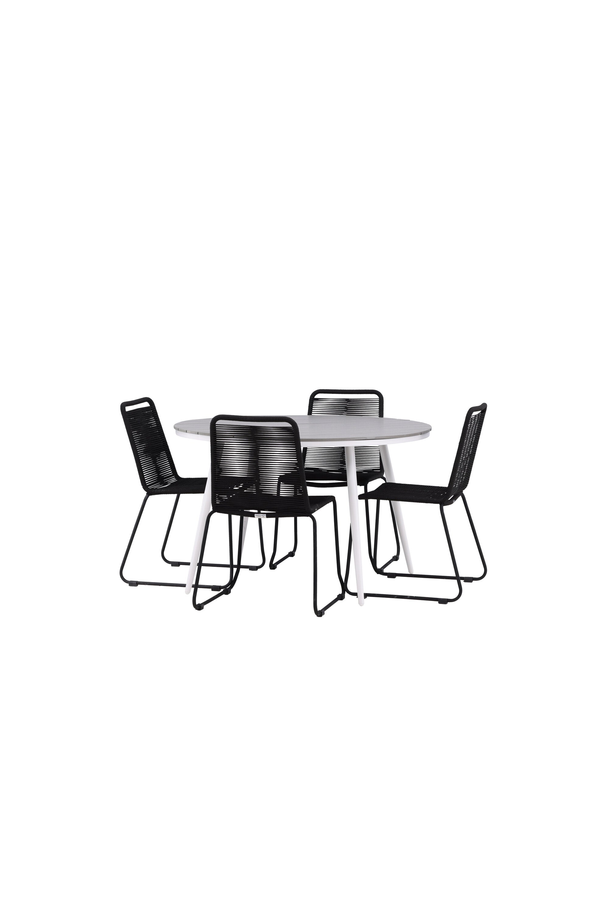 Break Outdoor-Tischset + Lindos Stack ⌀120cm/4St. in Weiss präsentiert im Onlineshop von KAQTU Design AG. Gartentischset ist von Venture Home