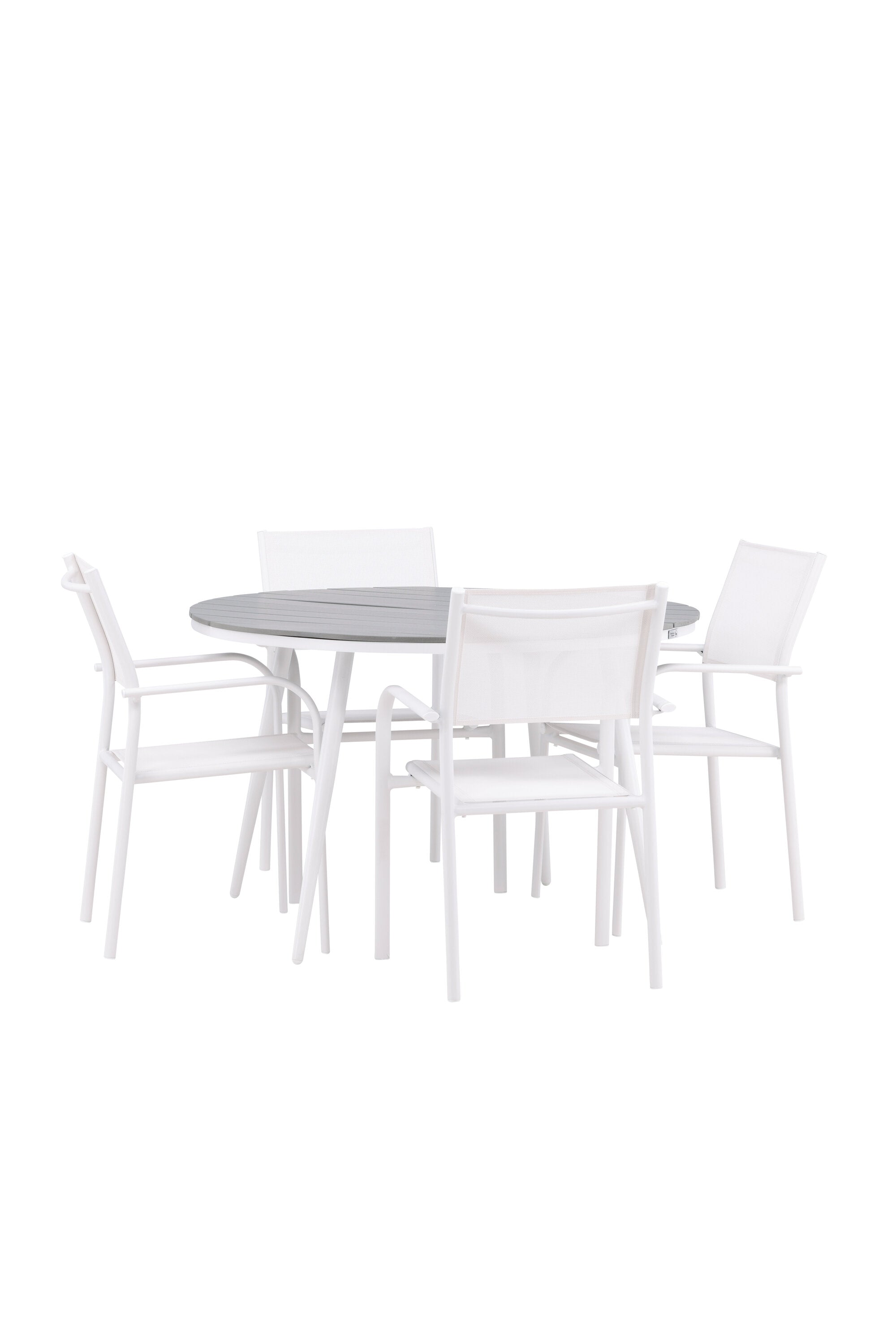 Stilvoller Break Esstisch mit 4 platzsparenden Santorini Stühlen.