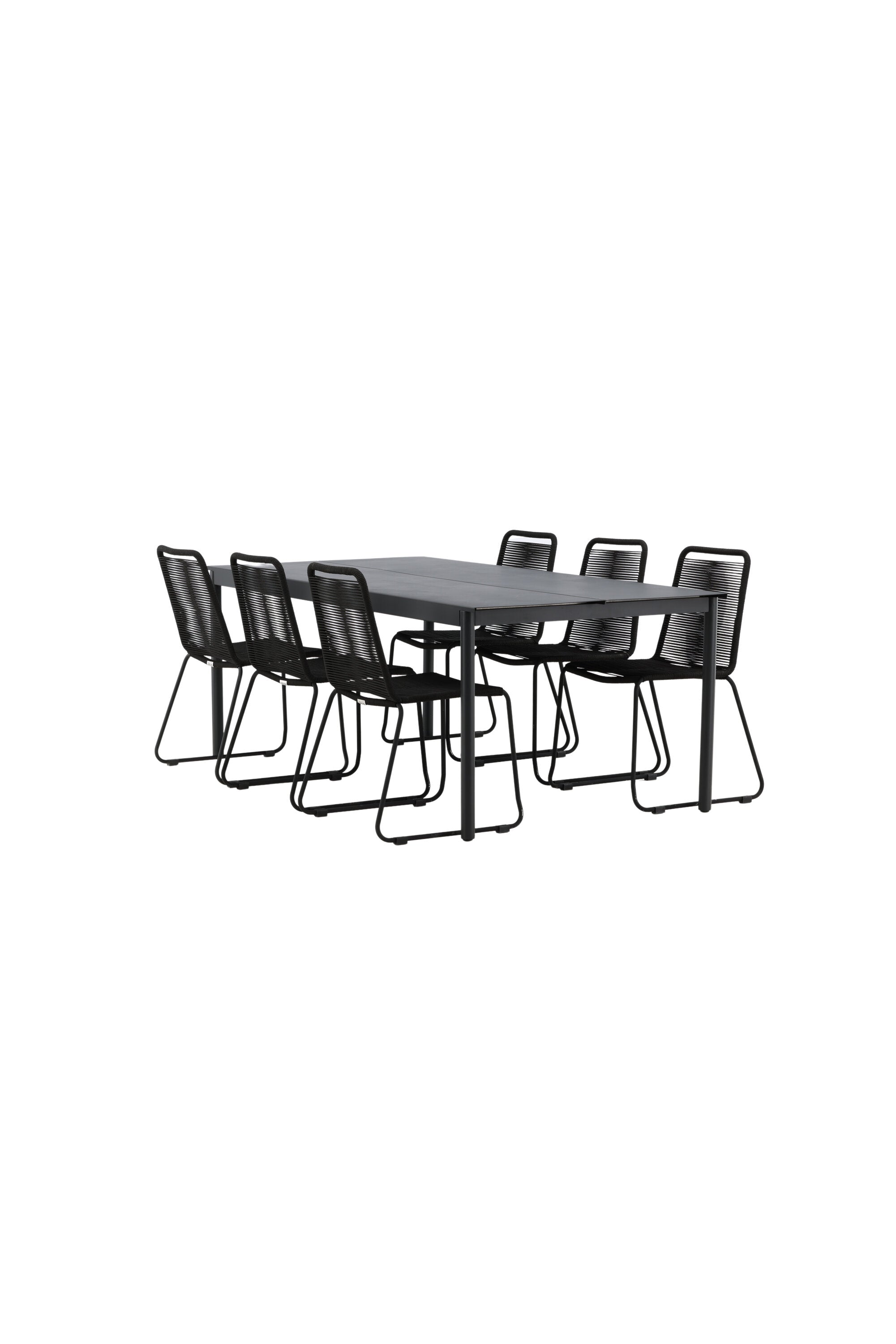 Modena Gartentisch + 6 x Lindos Stacking Stuhl in Schwarz präsentiert im Onlineshop von KAQTU Design AG. Gartentischset ist von Venture Home