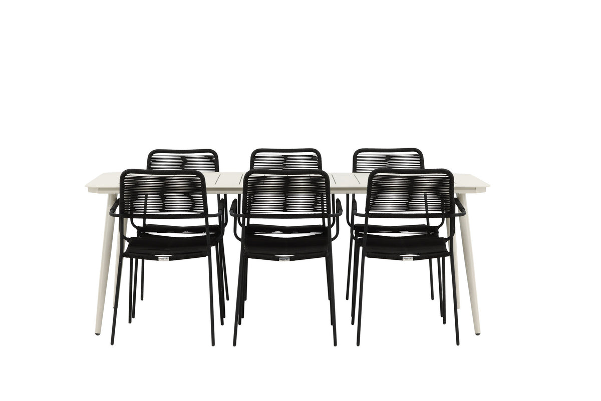 Lina Outdoor-Tischset + Lindos Armchair 200cm/6St. in Schwarz präsentiert im Onlineshop von KAQTU Design AG. Gartentischset ist von Venture Home