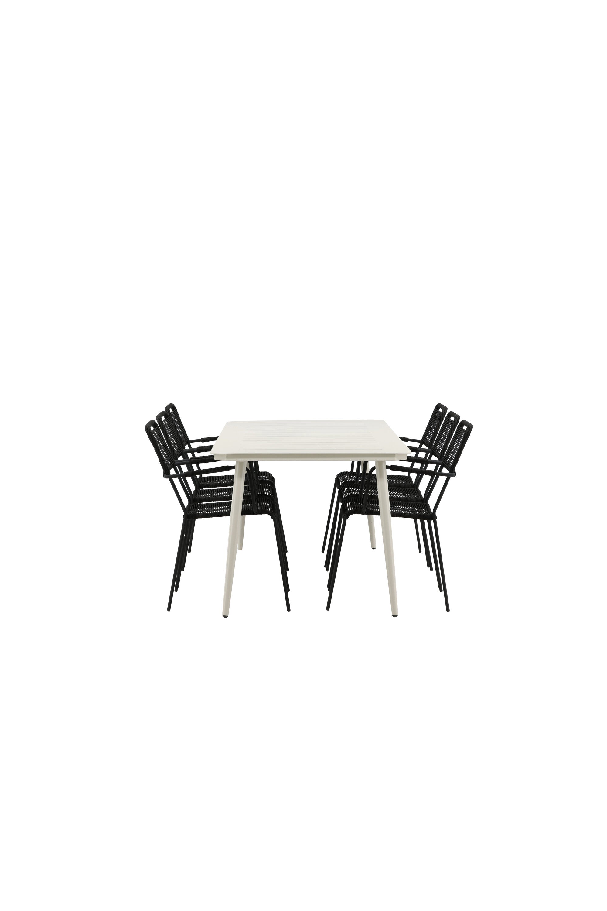 Lina Outdoor-Tischset + Lindos Armchair 200cm/6St. in Schwarz präsentiert im Onlineshop von KAQTU Design AG. Gartentischset ist von Venture Home
