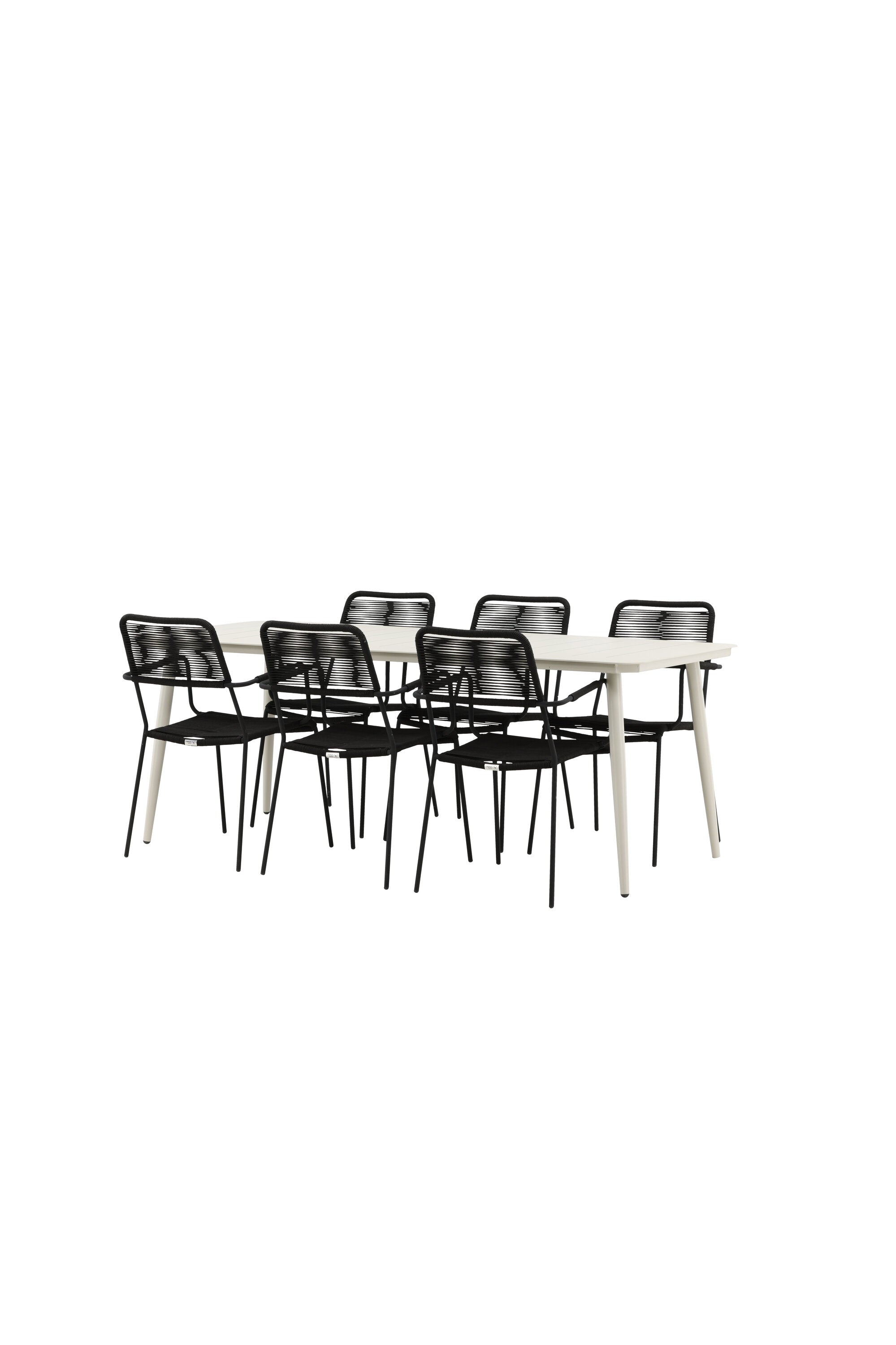 Lina Outdoor-Tischset + Lindos Armchair 200cm/6St. in Schwarz präsentiert im Onlineshop von KAQTU Design AG. Gartentischset ist von Venture Home