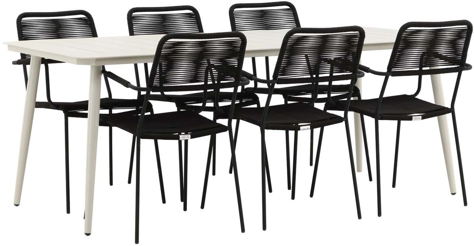 Venture Home: Lina Tischset & 6 Lindos Stühle, 200cm, modern & robust.