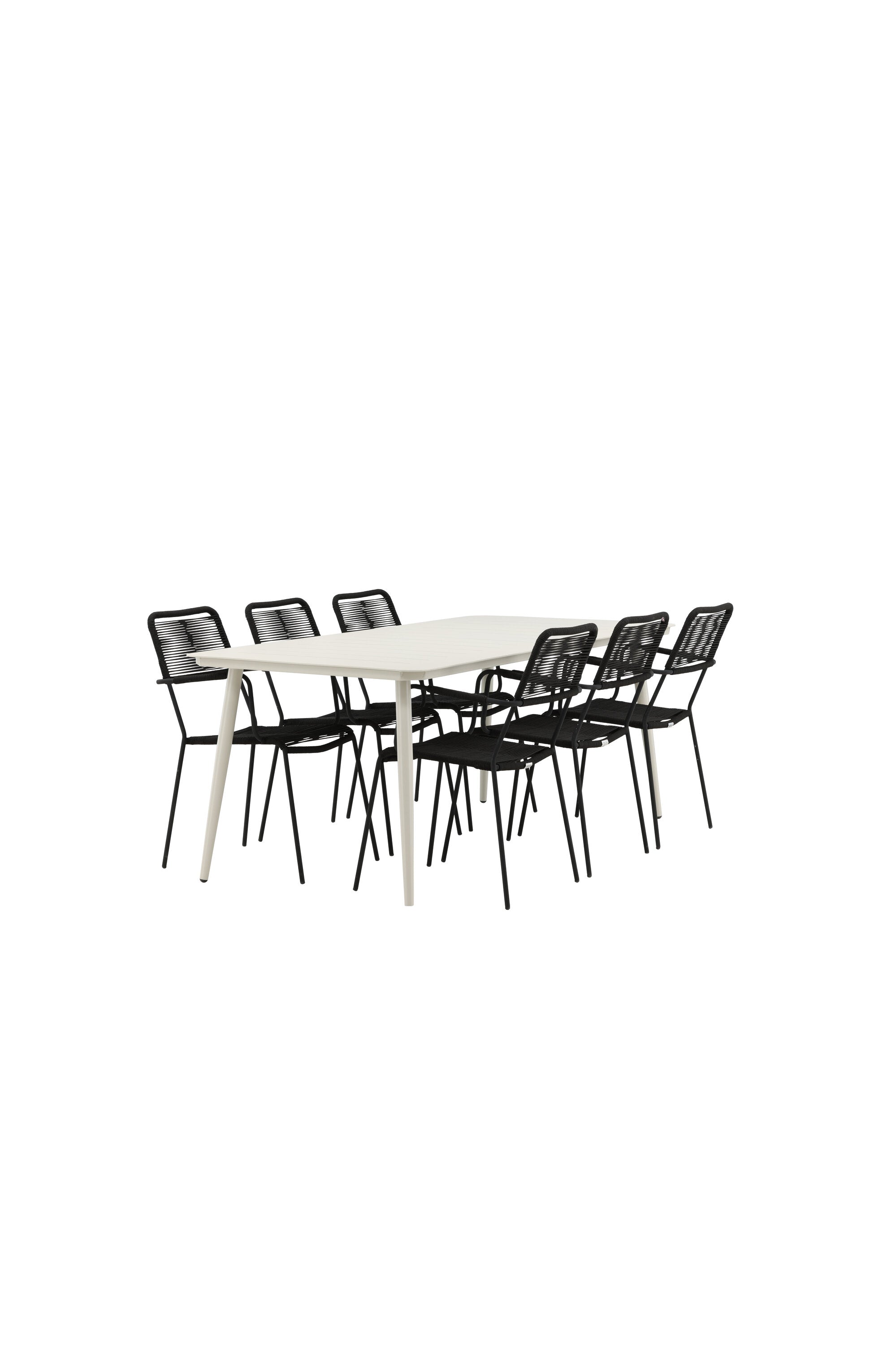 Lina Outdoor-Tischset + Lindos Armchair 200cm/6St. in Schwarz präsentiert im Onlineshop von KAQTU Design AG. Gartentischset ist von Venture Home