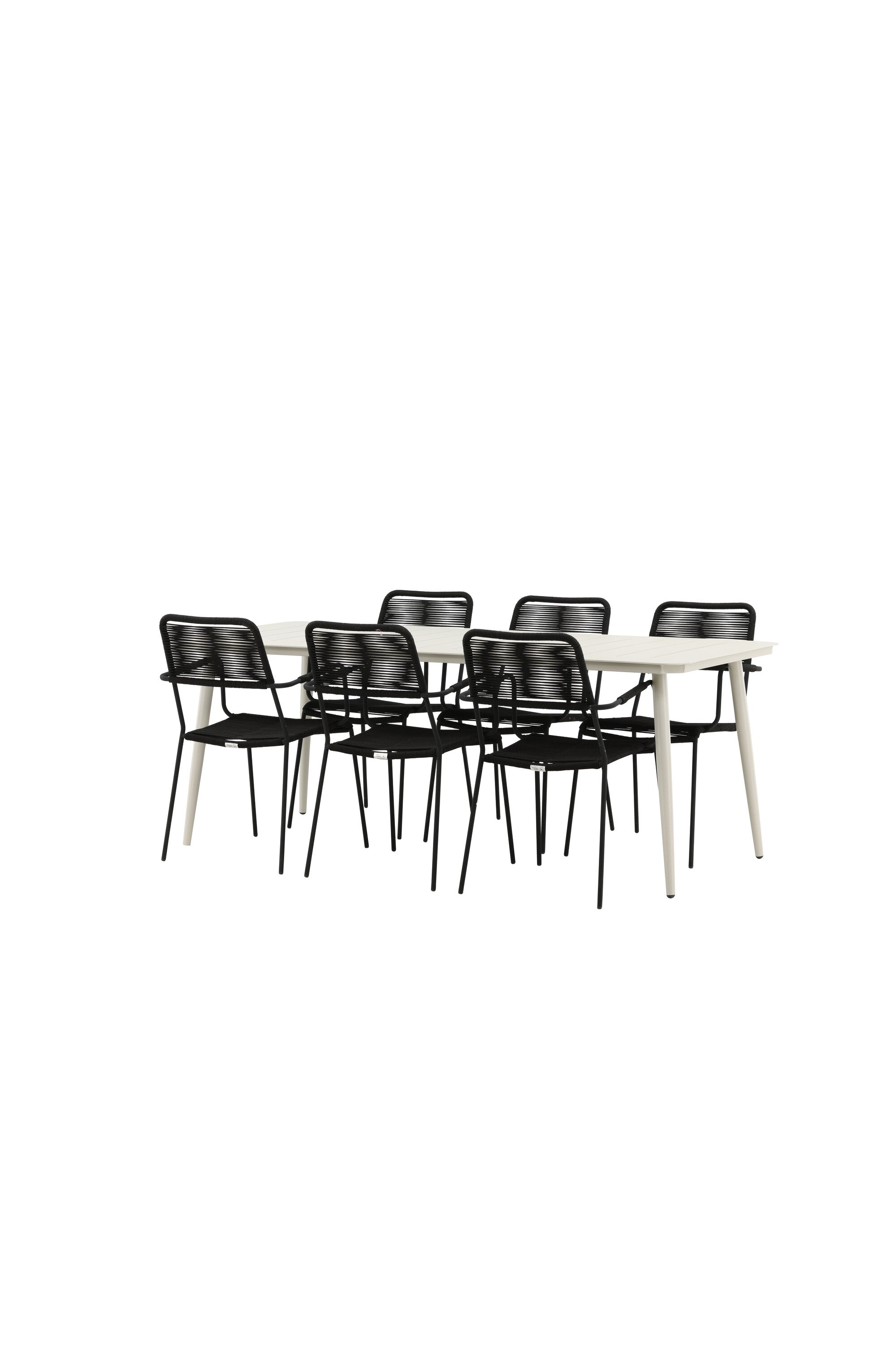 Lina Outdoor-Tischset + Lindos Armchair 200cm/6St. in Schwarz präsentiert im Onlineshop von KAQTU Design AG. Gartentischset ist von Venture Home