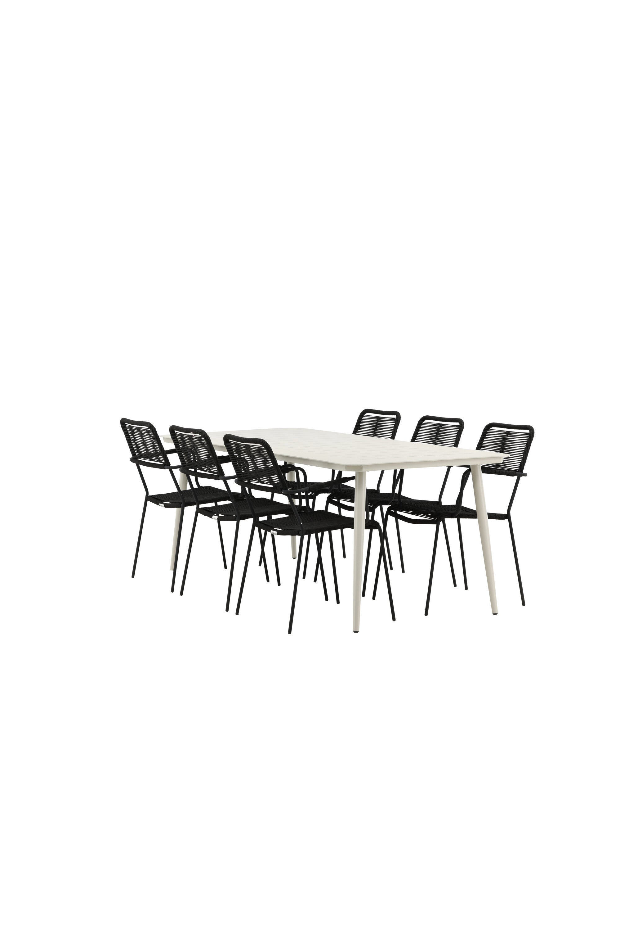 Lina Outdoor-Tischset + Lindos Armchair 200cm/6St. in Schwarz präsentiert im Onlineshop von KAQTU Design AG. Gartentischset ist von Venture Home