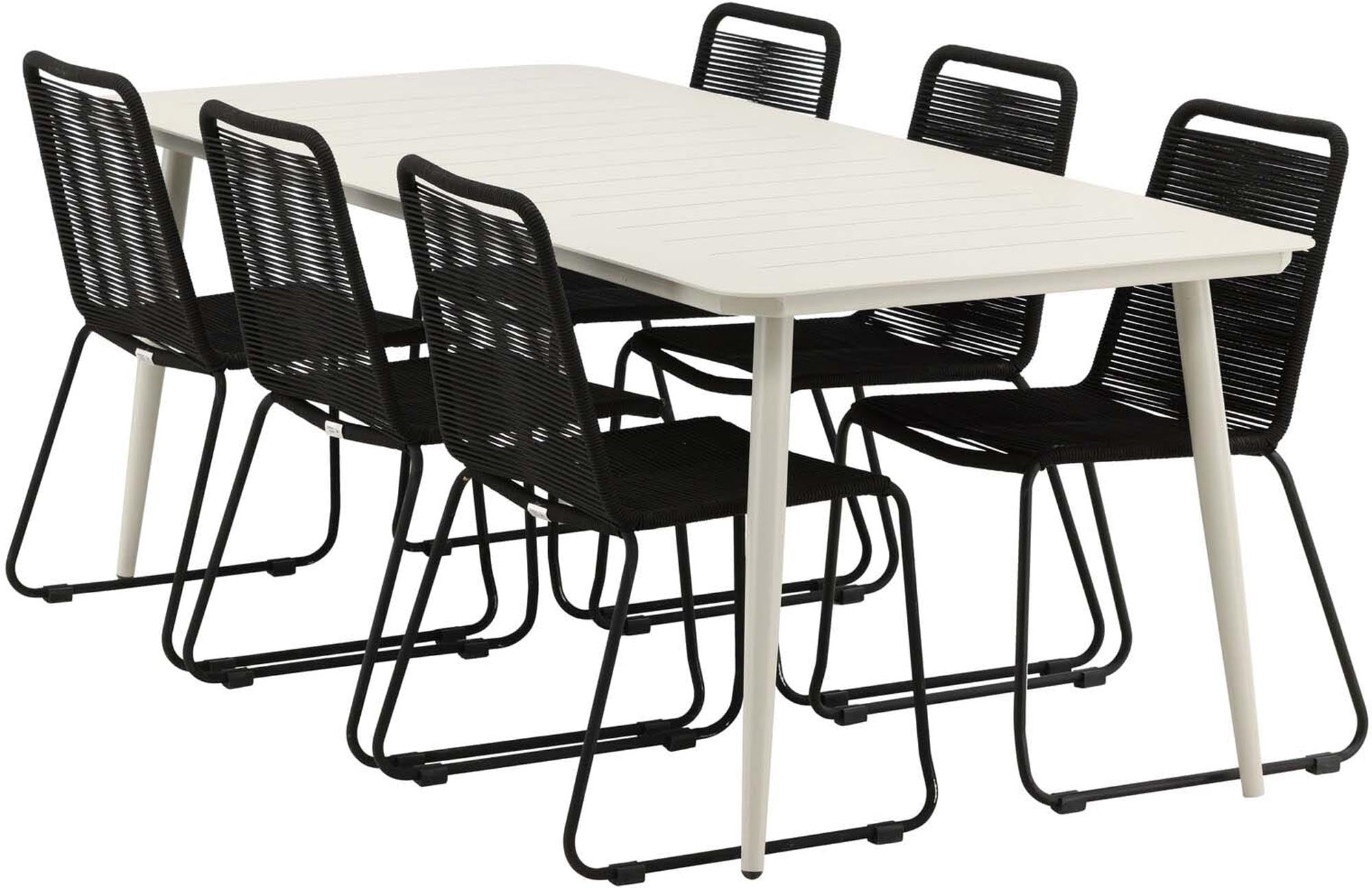 Lina Outdoor-Tischset: Modernes 200 cm Tischset mit 6 stapelbaren Lindos Stühlen, perfekt für gesellige Stunden im Freien und pflegeleicht.