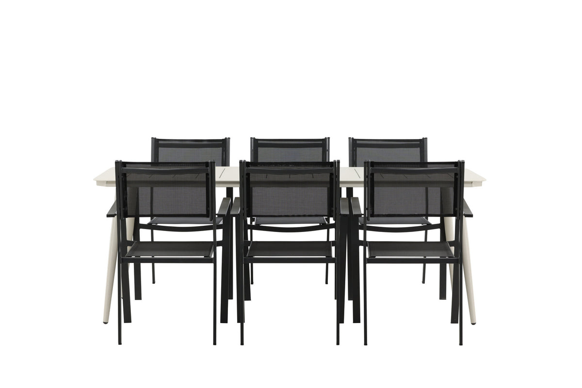 Lina Outdoor-Tischset + Copacabana 200cm/6St. in Schwarz präsentiert im Onlineshop von KAQTU Design AG. Gartentischset ist von Venture Home