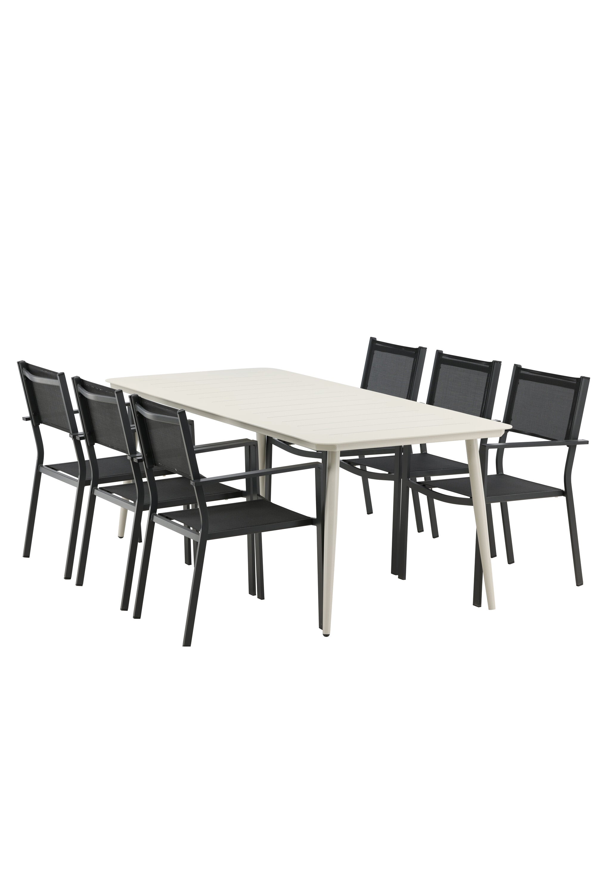 Lina Outdoor-Tischset + Copacabana 200cm/6St. in Schwarz präsentiert im Onlineshop von KAQTU Design AG. Gartentischset ist von Venture Home