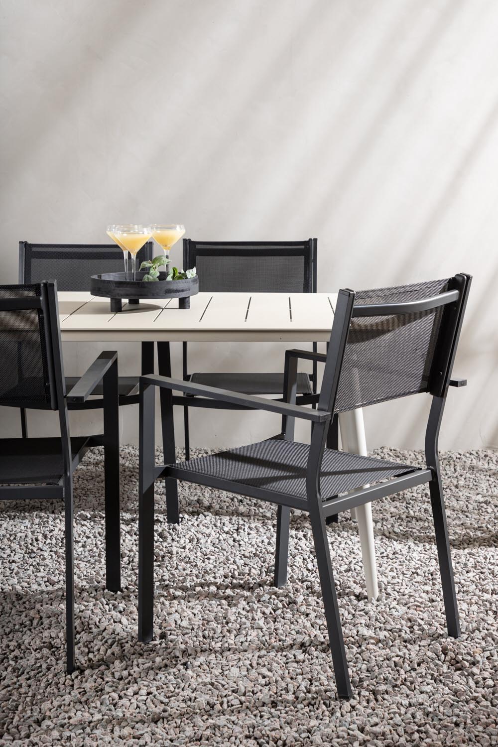 Lina Outdoor-Tischset + Copacabana 200cm/6St. in Schwarz präsentiert im Onlineshop von KAQTU Design AG. Gartentischset ist von Venture Home