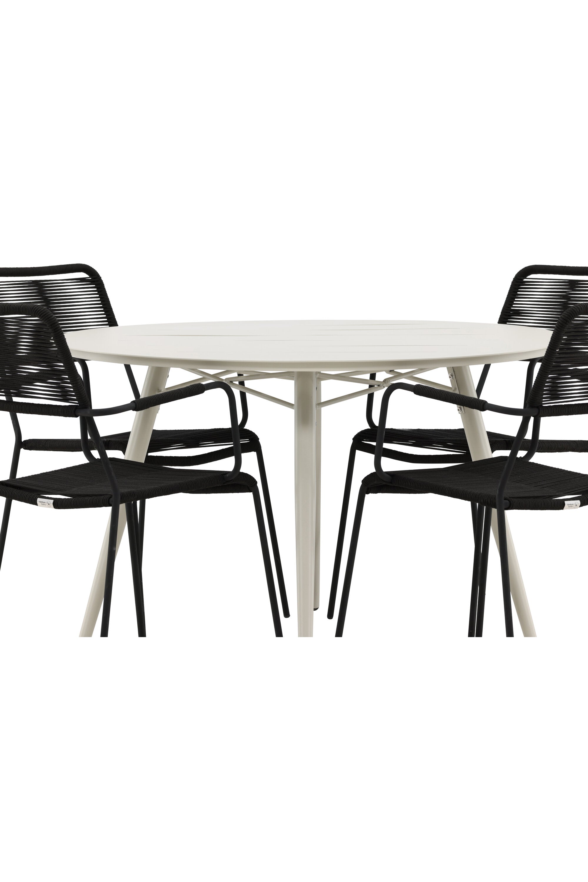 Lina Outdoor-Tischset + Lindos Armchair ⌀120cm/4St. in Schwarz präsentiert im Onlineshop von KAQTU Design AG. Gartentischset ist von Venture Home
