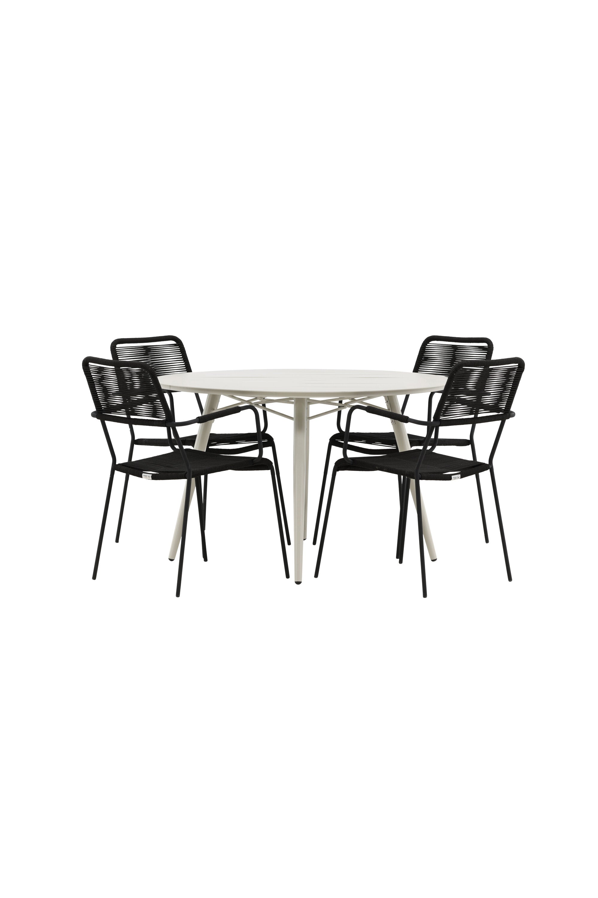 Lina Outdoor-Tischset + Lindos Armchair ⌀120cm/4St. in Schwarz präsentiert im Onlineshop von KAQTU Design AG. Gartentischset ist von Venture Home