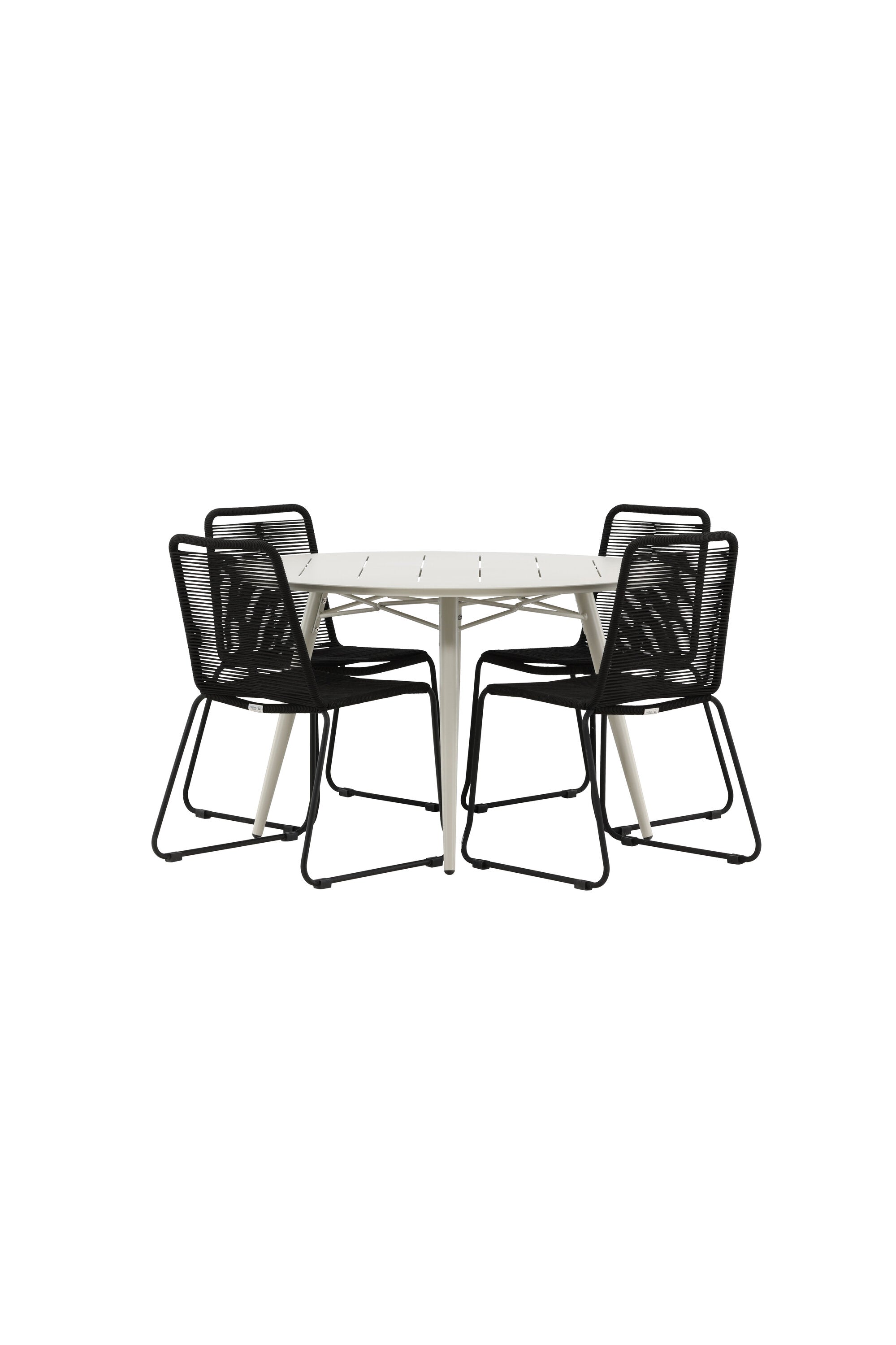 Lina Outdoor-Tischset + Lindos Stacking ⌀120cm/4St. in Schwarz präsentiert im Onlineshop von KAQTU Design AG. Gartentischset ist von Venture Home