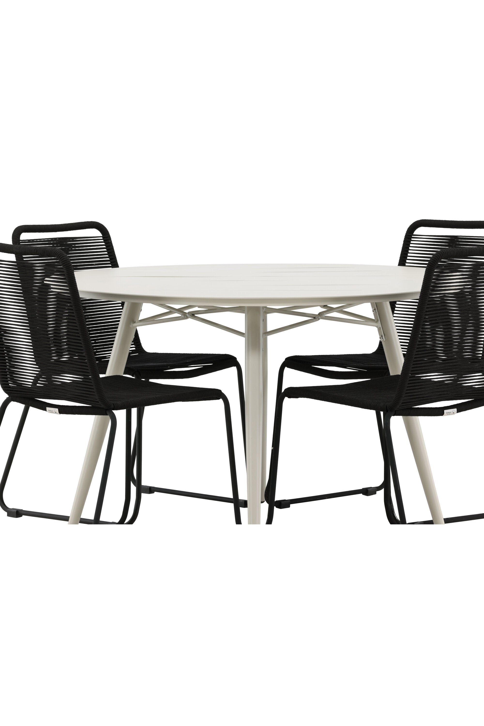 Lina Outdoor-Tischset + Lindos Stacking ⌀120cm/4St. in Schwarz präsentiert im Onlineshop von KAQTU Design AG. Gartentischset ist von Venture Home