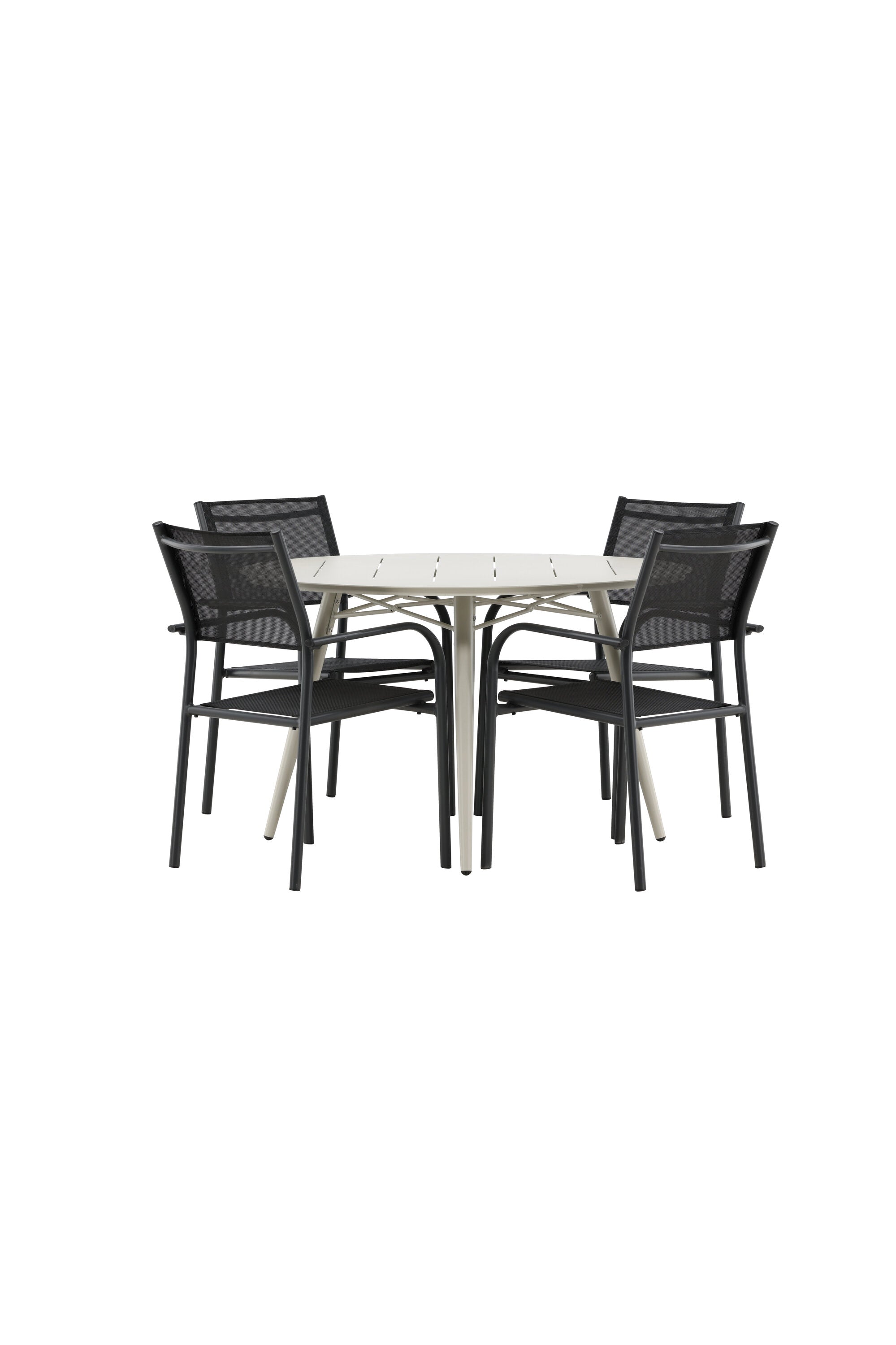 Lina Outdoor-Tischset + Santorini ⌀120cm/4St. in Schwarz präsentiert im Onlineshop von KAQTU Design AG. Gartentischset ist von Venture Home