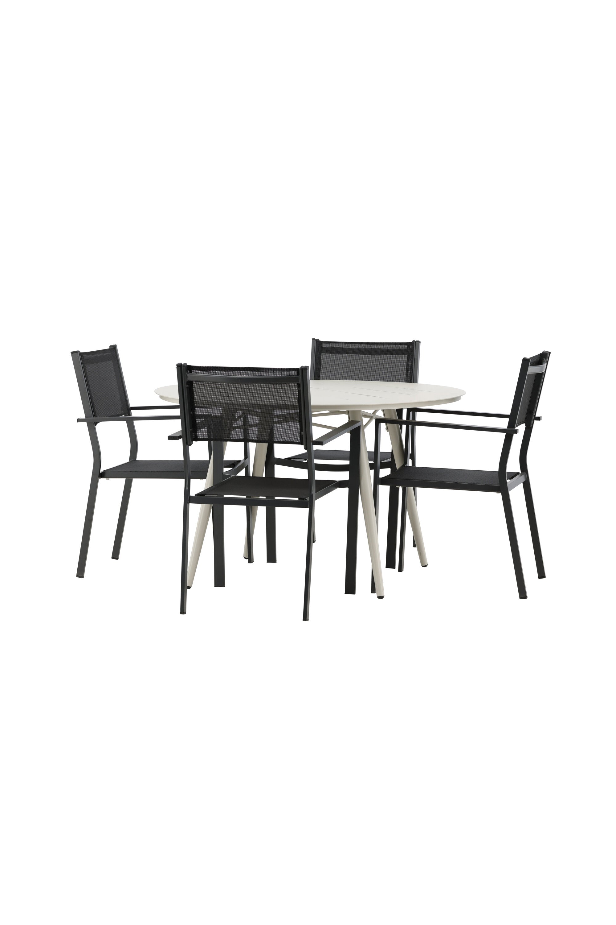 Lina Outdoor-Tischset + Copacabana ⌀120cm/4St. in Schwarz präsentiert im Onlineshop von KAQTU Design AG. Gartentischset ist von Venture Home