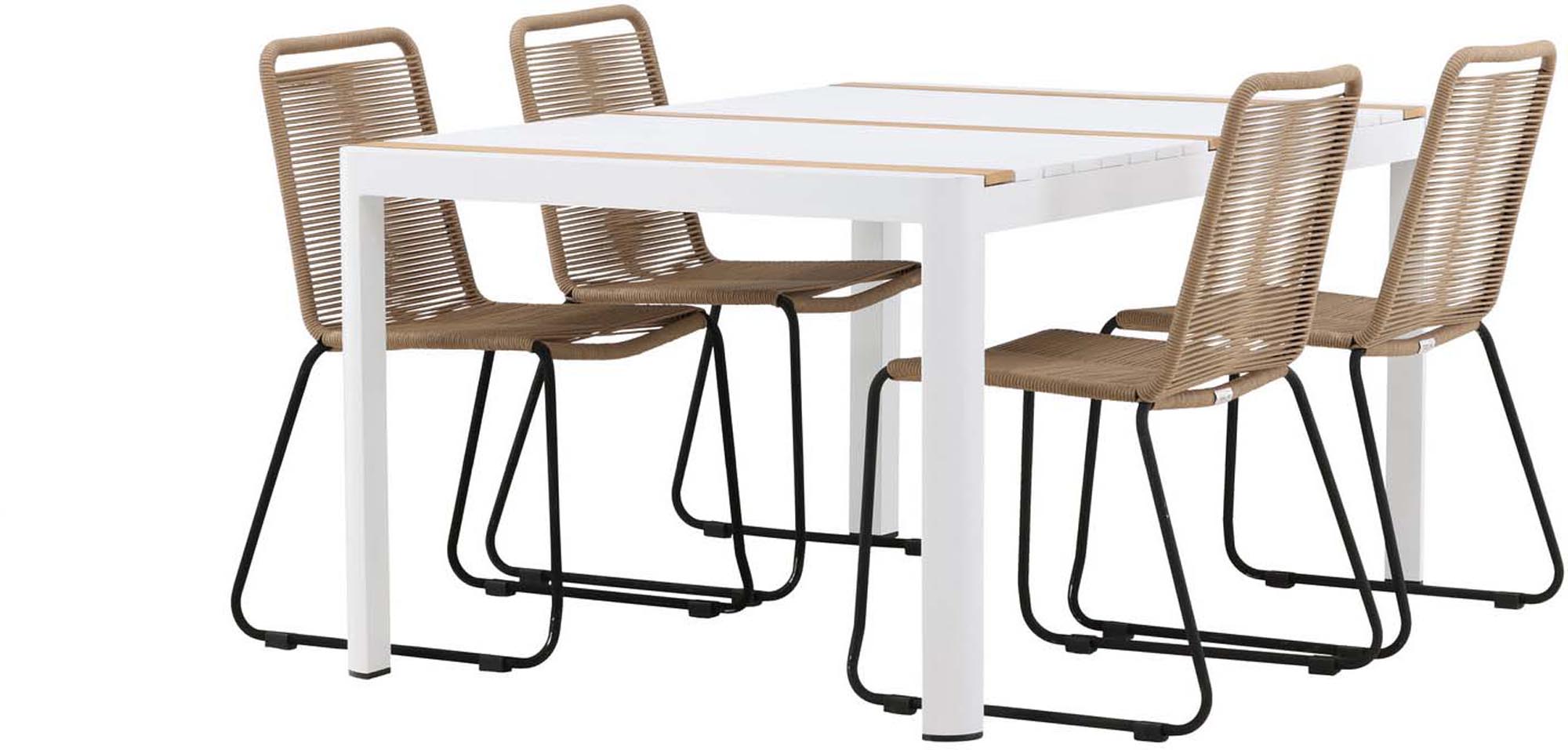 Entdecken Sie das Togo Outdoor-Tischset + Lindos 150cm/4St. von Venture Home – stilvoll, robust und ideal für gesellige Stunden im Freien.