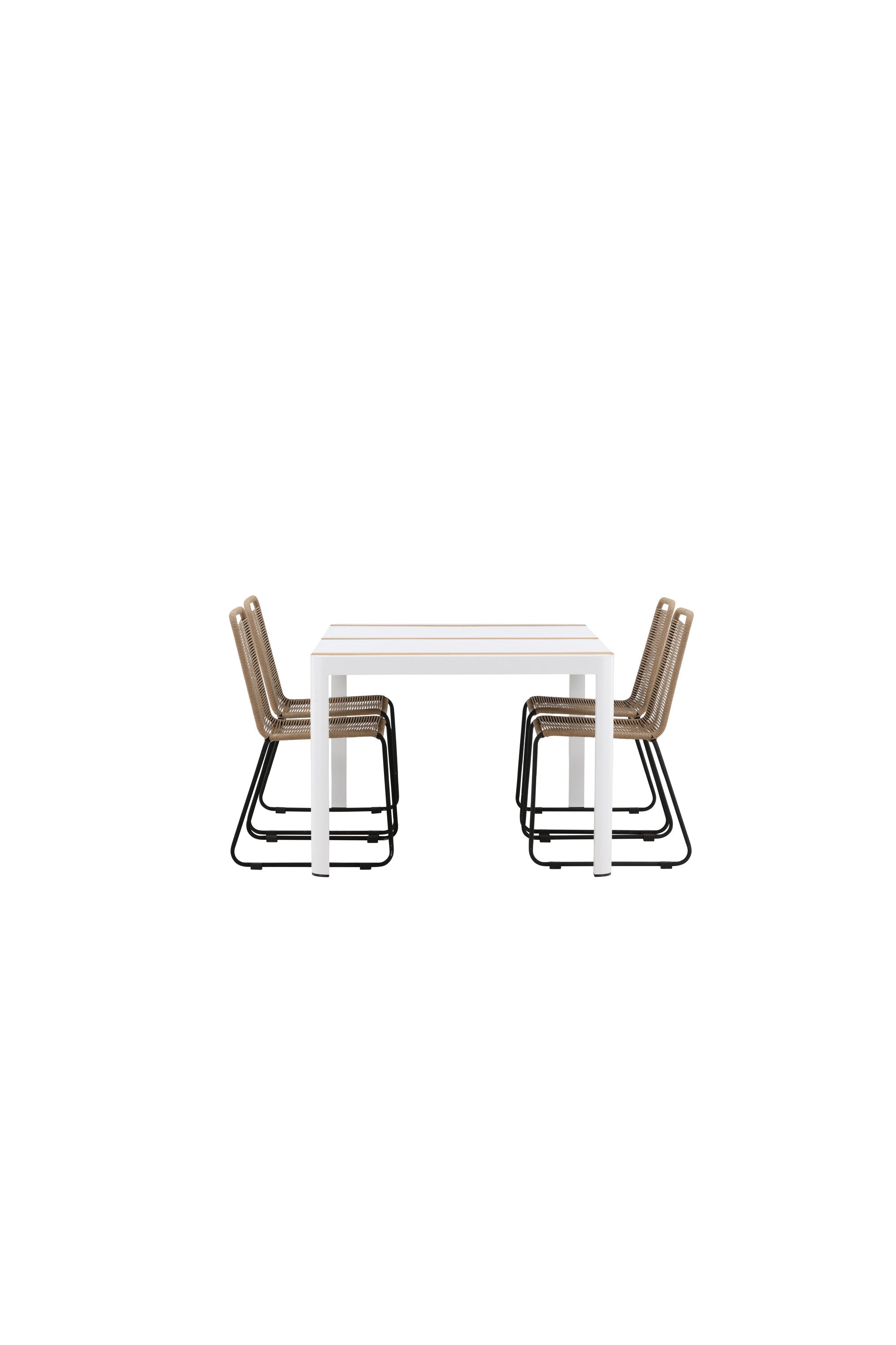 Togo Outdoor-Tischset + Lindos 150cm/4St. in Weiss / Natur präsentiert im Onlineshop von KAQTU Design AG. Gartentischset ist von Venture Home