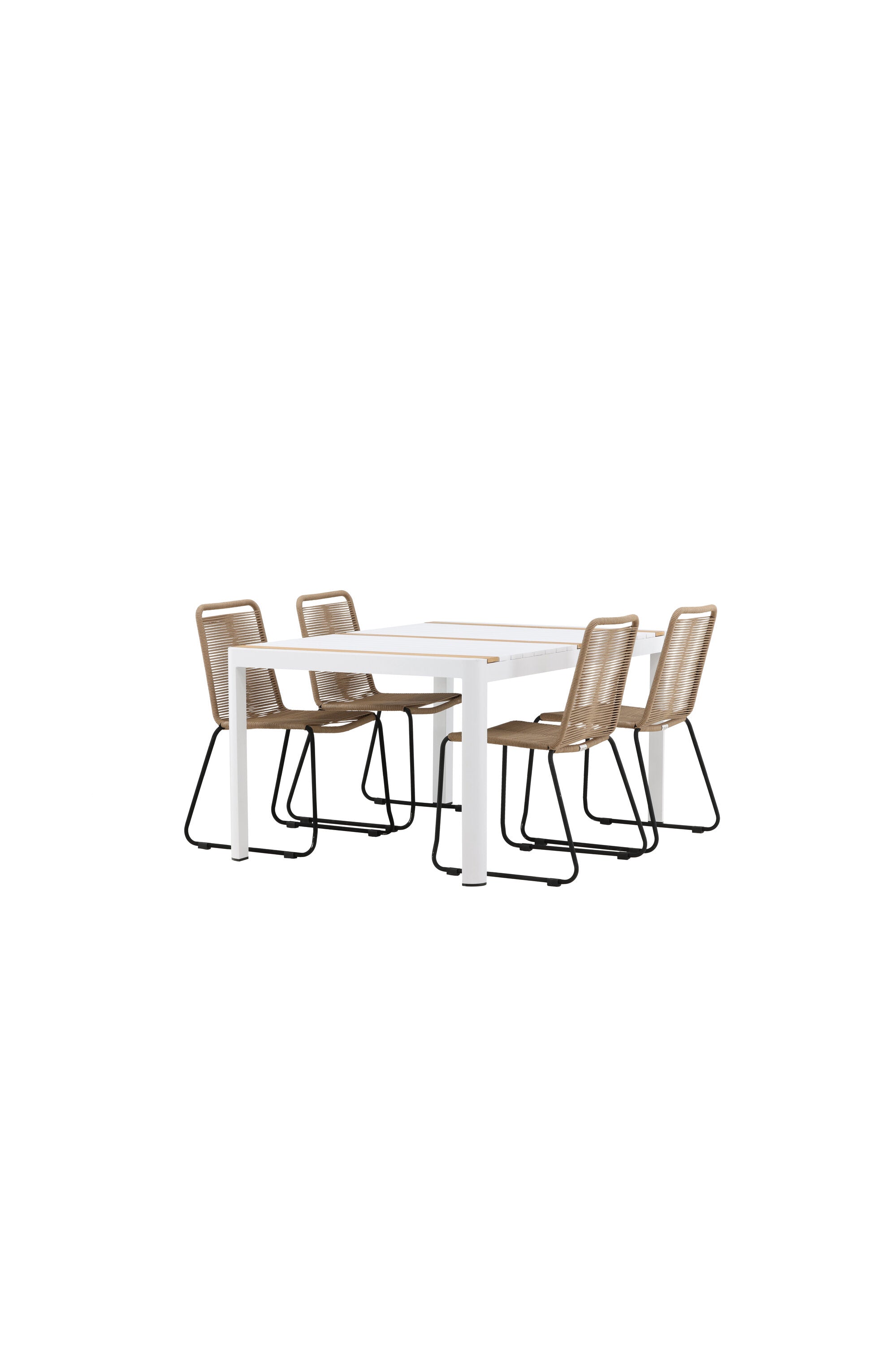 Togo Outdoor-Tischset + Lindos 150cm/4St. in Weiss / Natur präsentiert im Onlineshop von KAQTU Design AG. Gartentischset ist von Venture Home