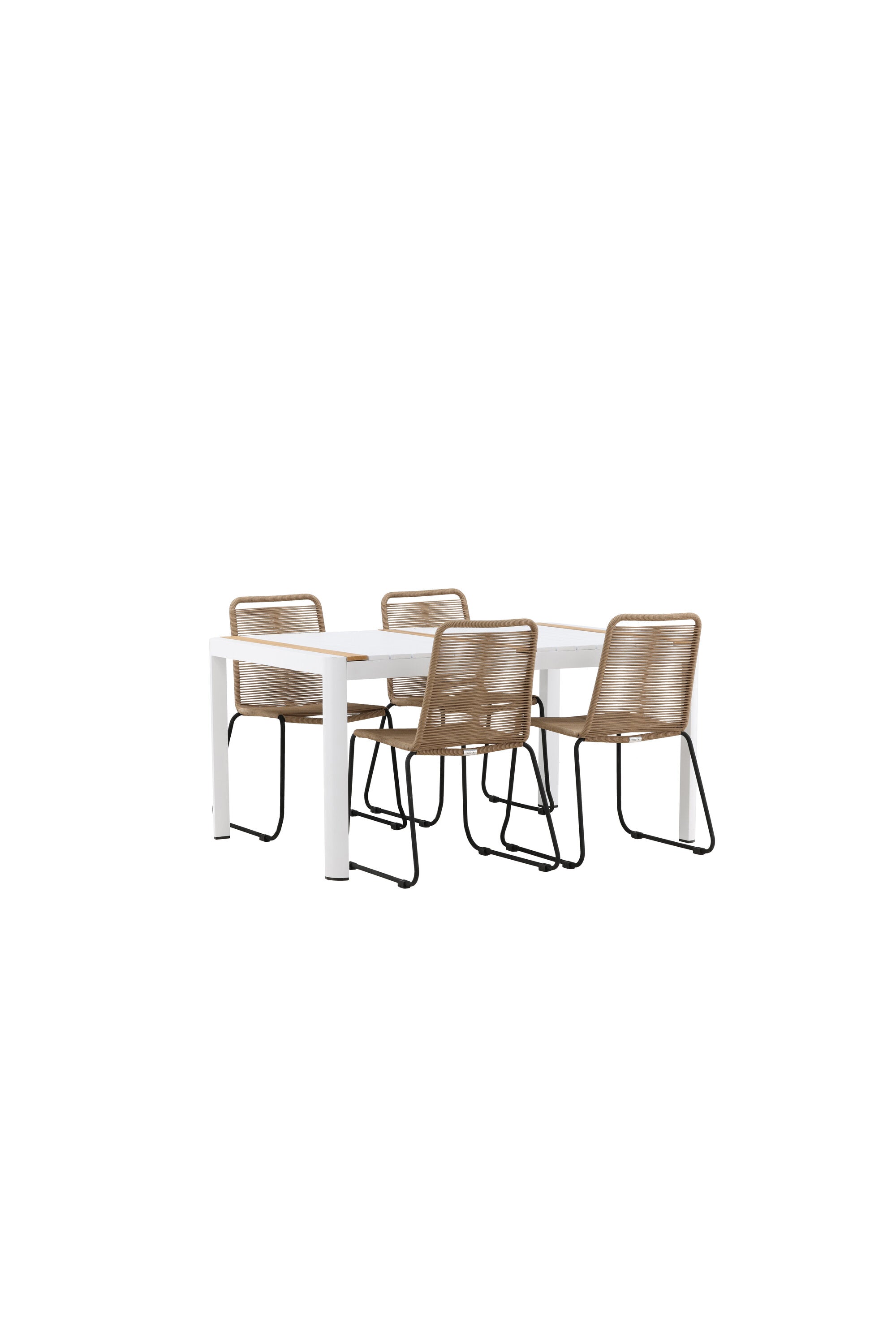 Togo Outdoor-Tischset + Lindos 150cm/4St. in Weiss / Natur präsentiert im Onlineshop von KAQTU Design AG. Gartentischset ist von Venture Home