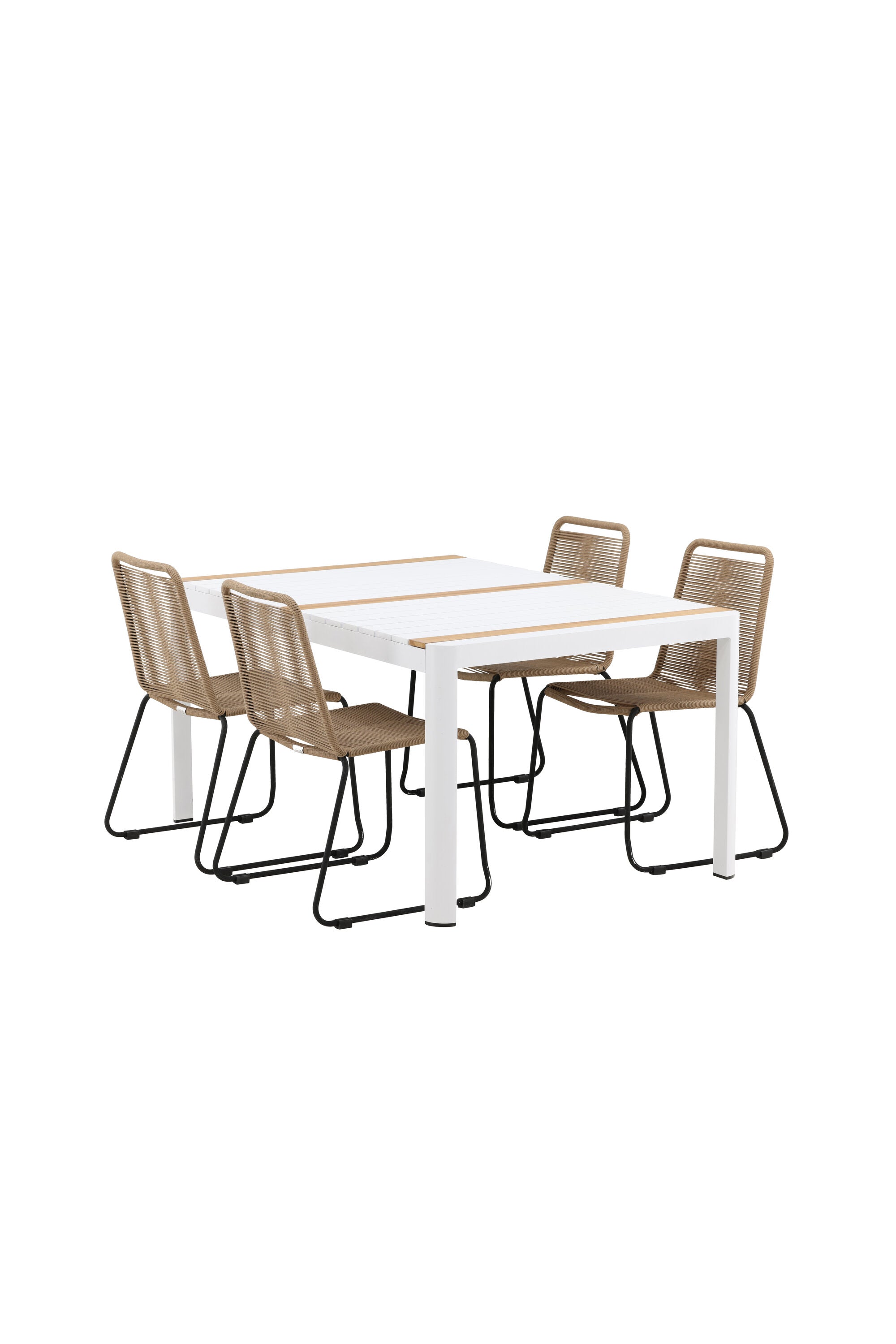 Togo Outdoor-Tischset + Lindos 150cm/4St. in Weiss / Natur präsentiert im Onlineshop von KAQTU Design AG. Gartentischset ist von Venture Home