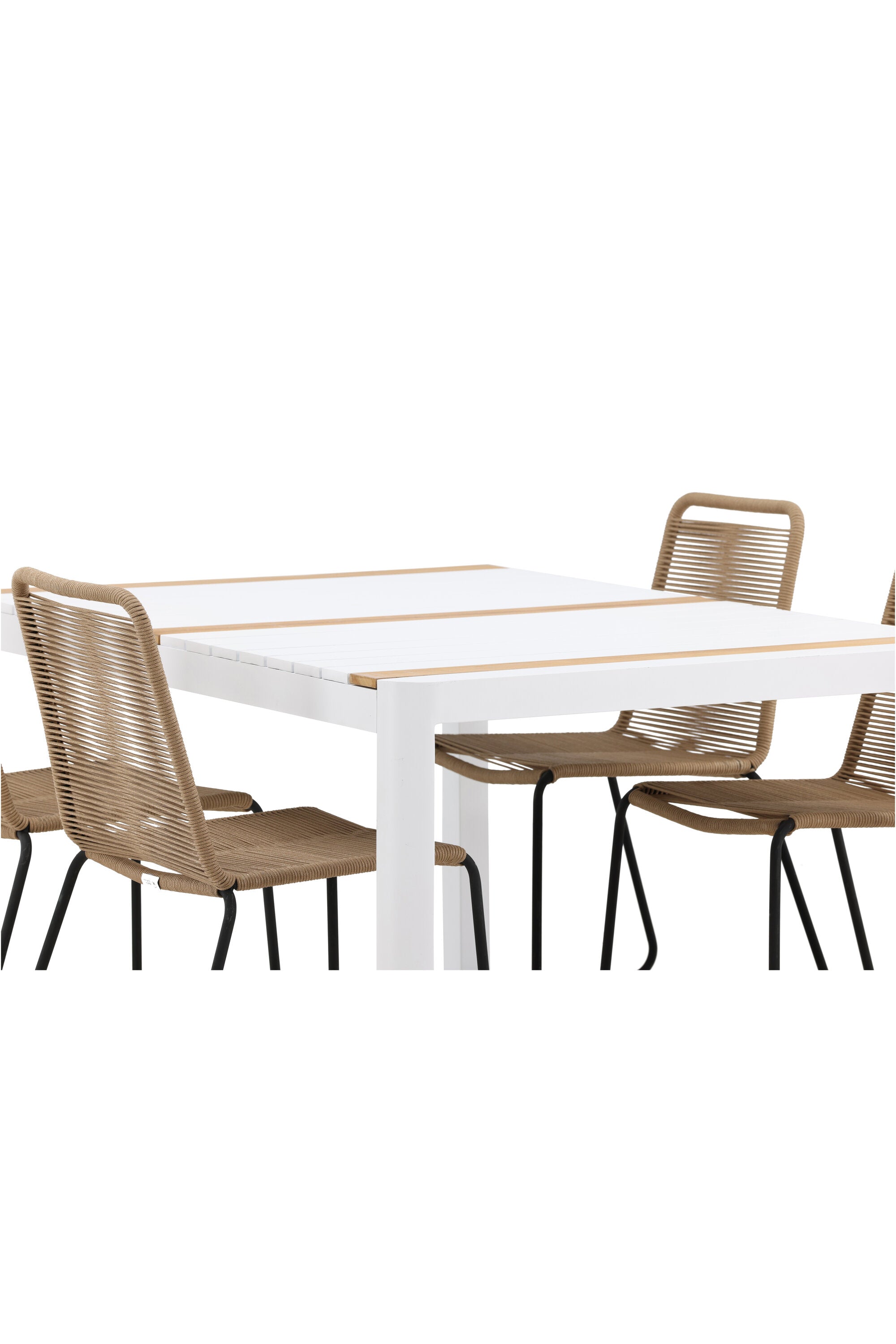 Togo Outdoor-Tischset + Lindos 150cm/4St. in Weiss / Natur präsentiert im Onlineshop von KAQTU Design AG. Gartentischset ist von Venture Home