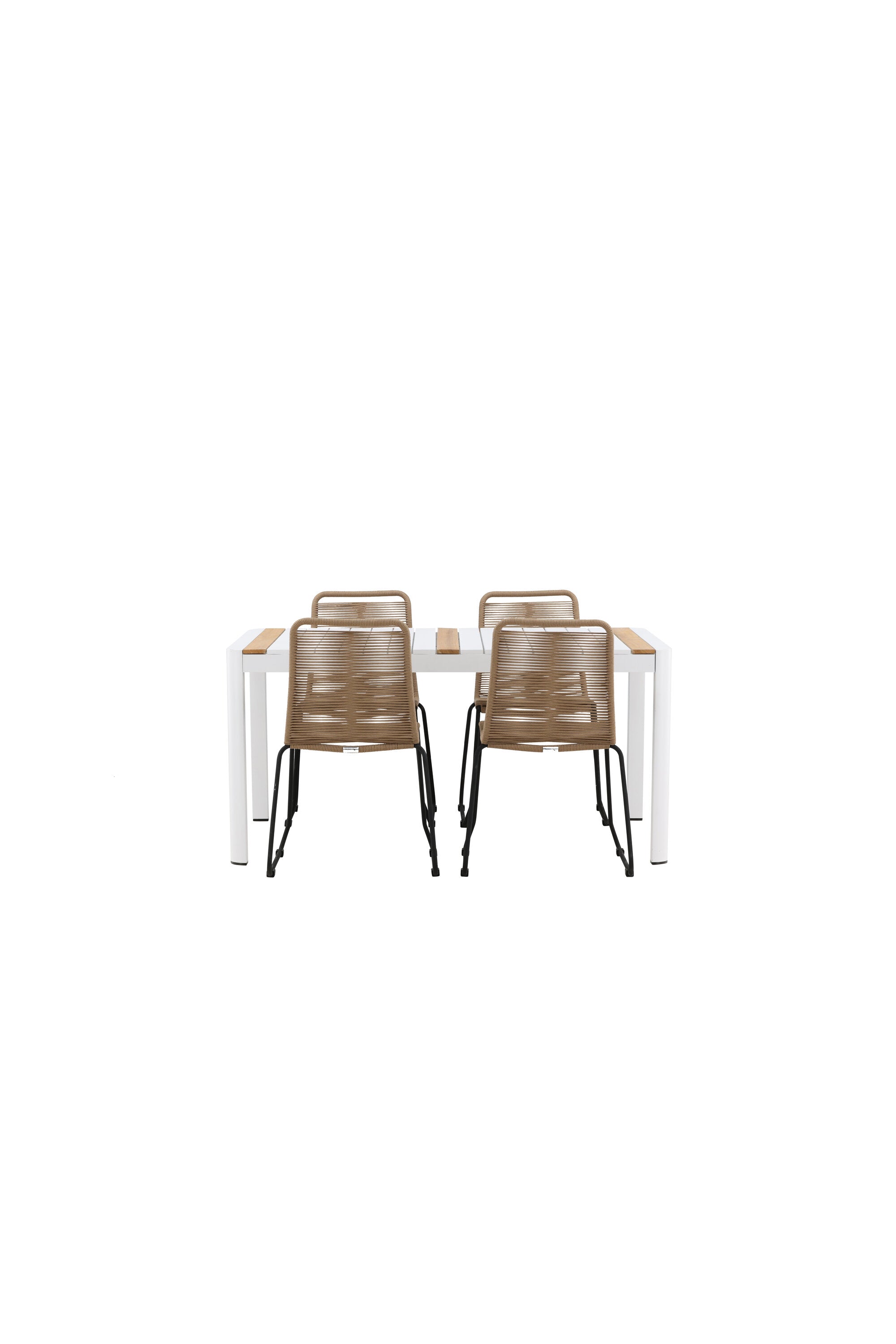 Togo Outdoor-Tischset + Lindos 150cm/4St. in Weiss / Natur präsentiert im Onlineshop von KAQTU Design AG. Gartentischset ist von Venture Home