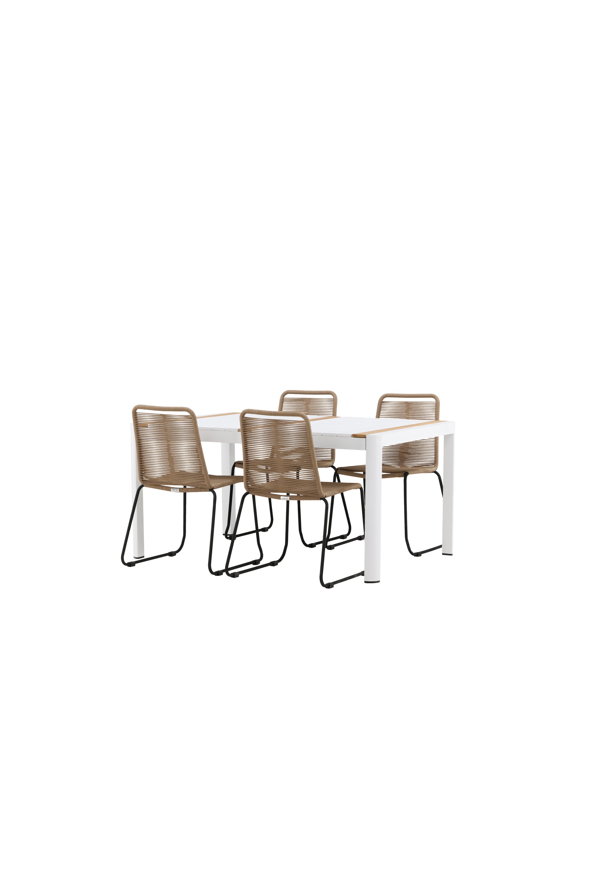 Togo Outdoor-Tischset + Lindos 150cm/4St. in Weiss / Natur präsentiert im Onlineshop von KAQTU Design AG. Gartentischset ist von Venture Home